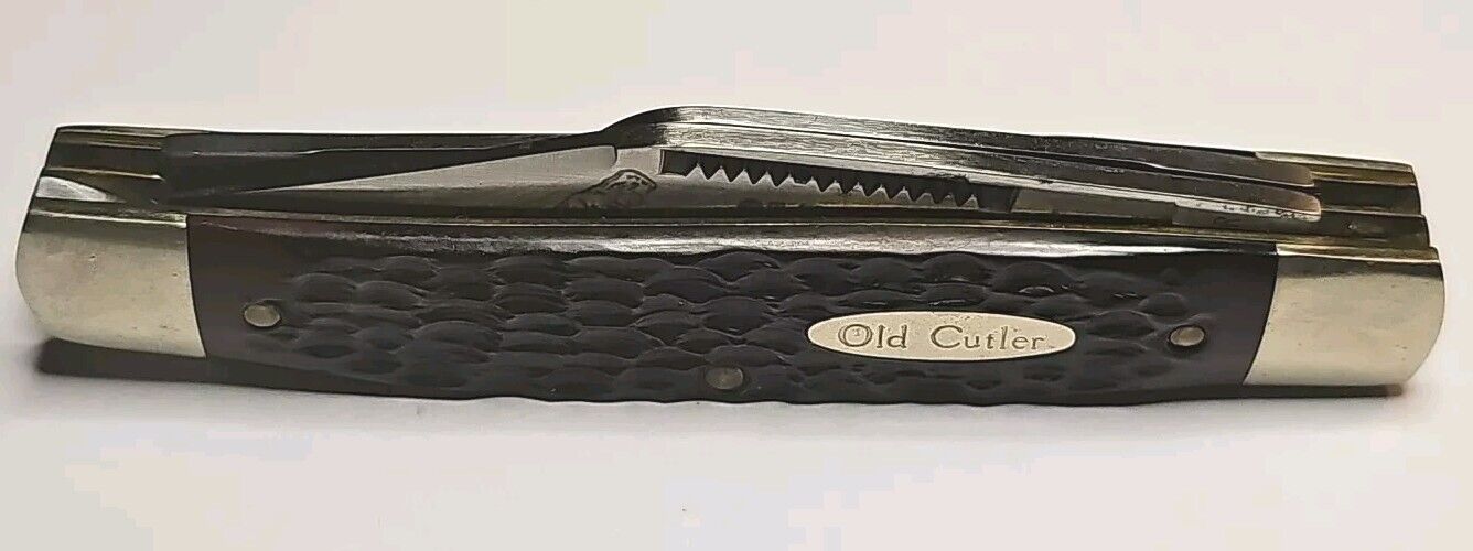 Vintage 533 Old Cutler 3 Blade Stockman Pocket Knife With Bone Handles