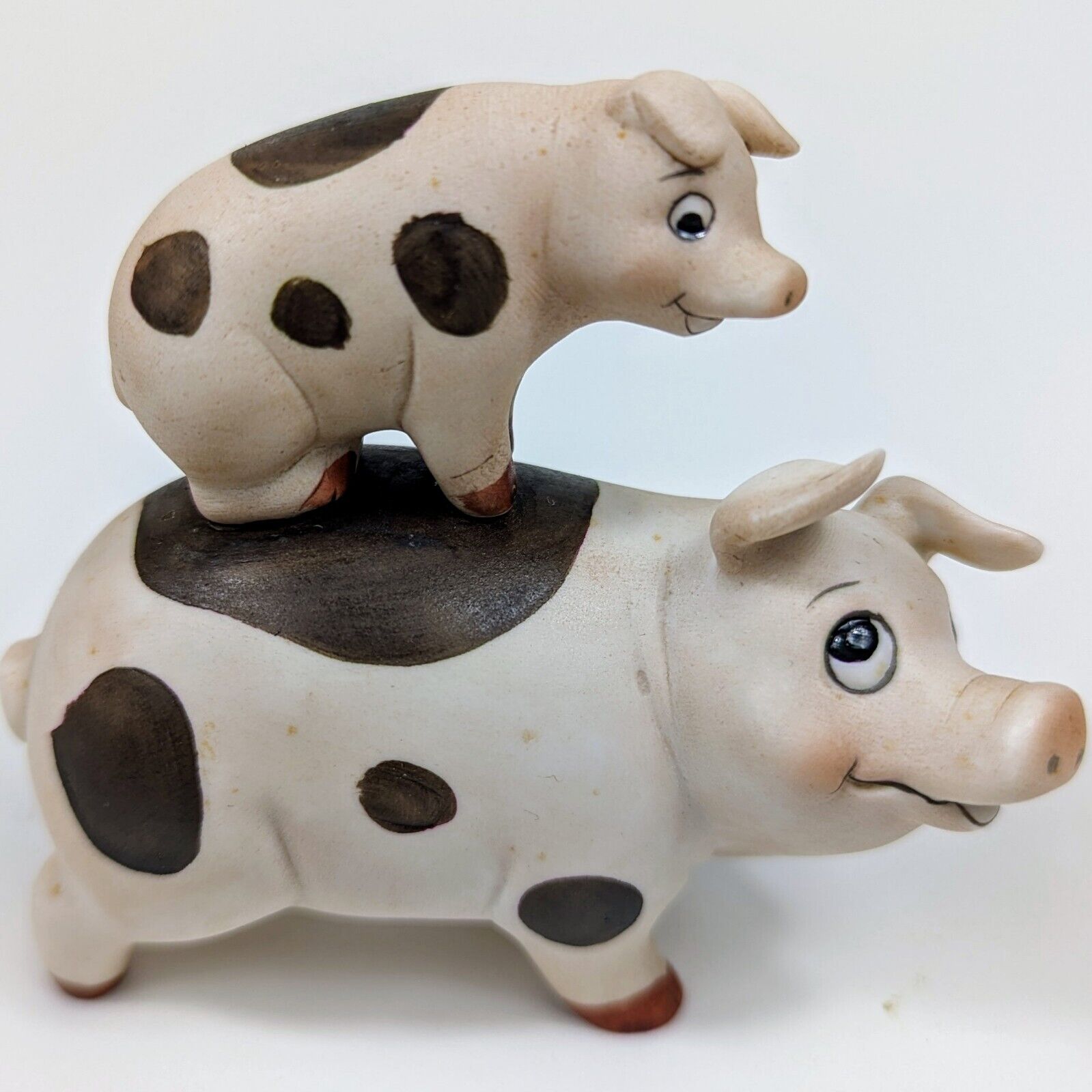 George Good Piggy Toons Pigs Figurine Baby Piglet & Mom Pig Ceramic 1986 CUTE