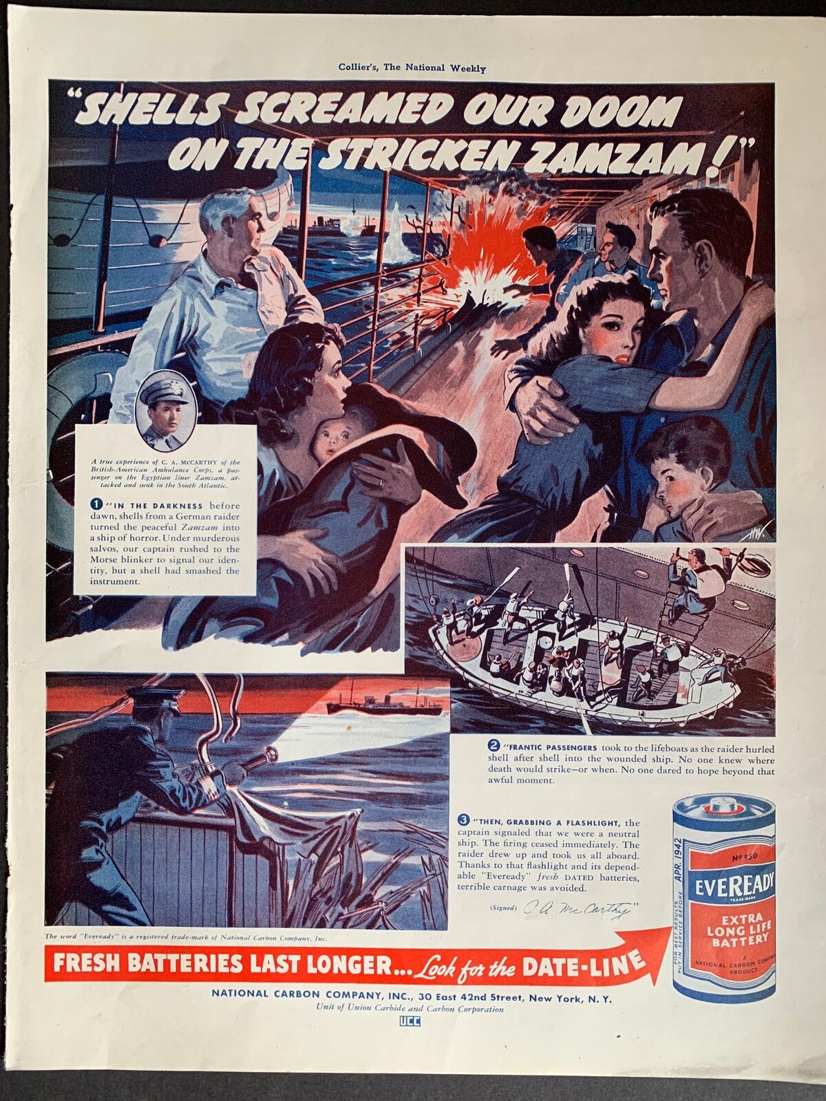 Vintage 1942 Eveready Batteries World War Two Ad