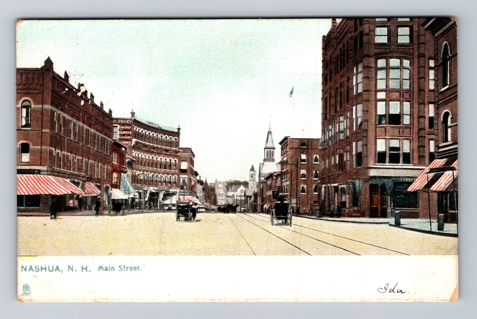 Nashua NH-New Hampshire, Main Street, Advertising, Vintage c1907 Postcard