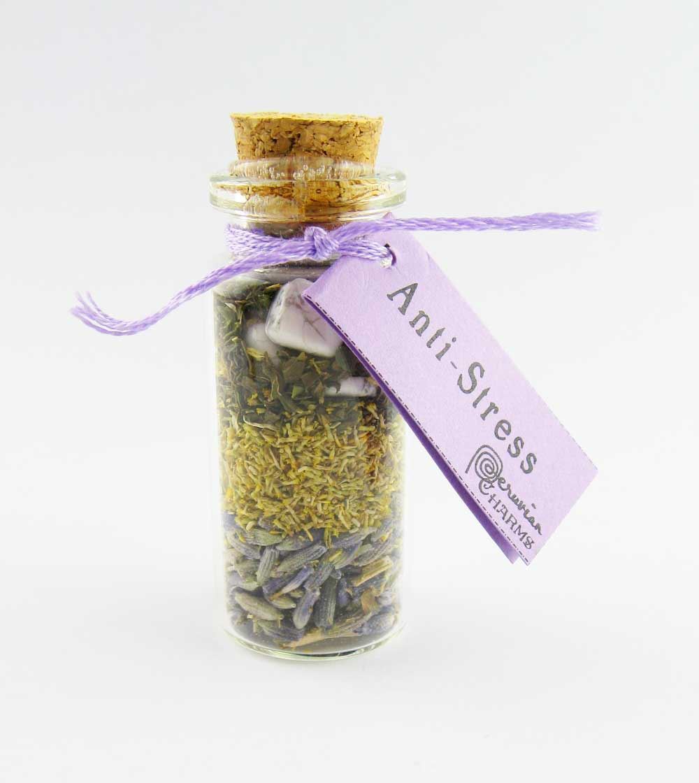 Anti Stress Pocket Spell Bottle Token Herbs Stones Anxiety Relief ms99