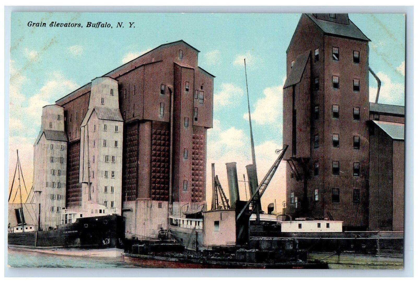 c1950\'s Grain Elevators Building Boat Ferry Buffalo New York NY Posted Postcard