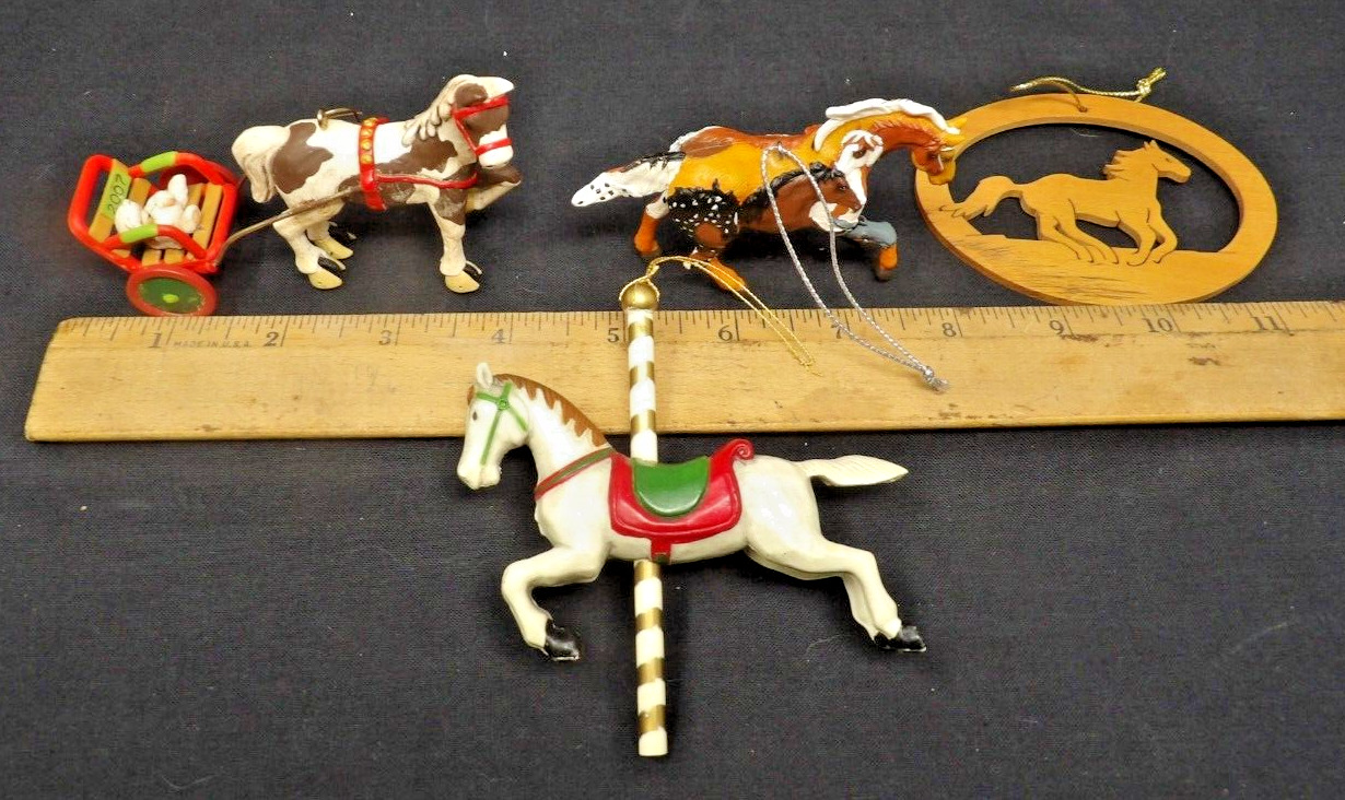 4 Vintage Horse Themed Christmas Ornaments
