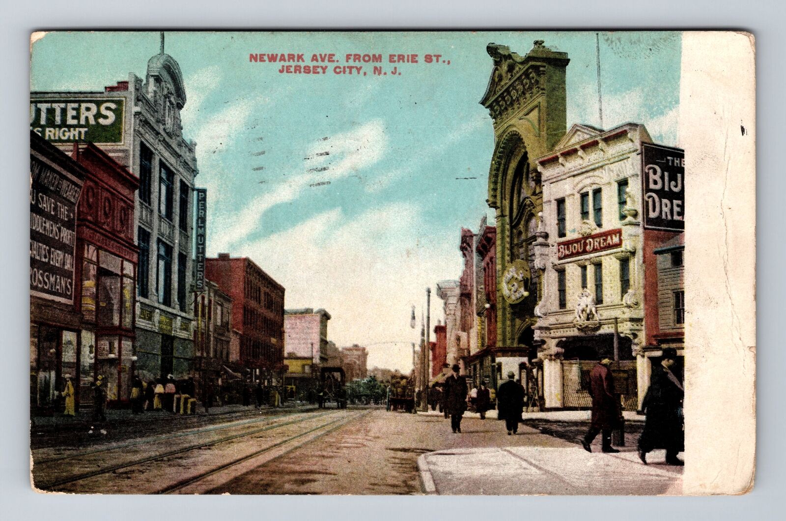 Jersey City NJ-New Jersey Newark Ave From Erie St Antique Vintage c1909 Postcard