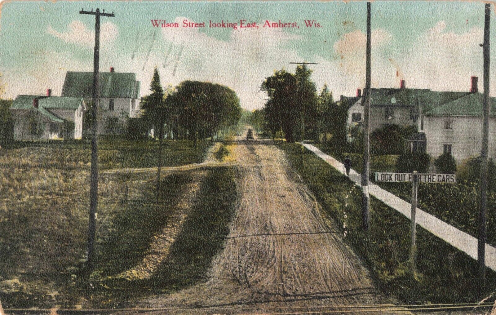Wilson Street Looking East Amherst Wisconsin WI Dirt Road 1916 Postcard