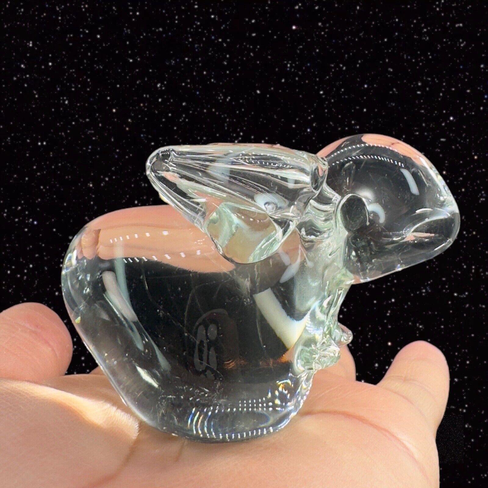 Whimsical Clear Art Glass Small Bunny Rabbit Figurine W Small Hands Vintage
