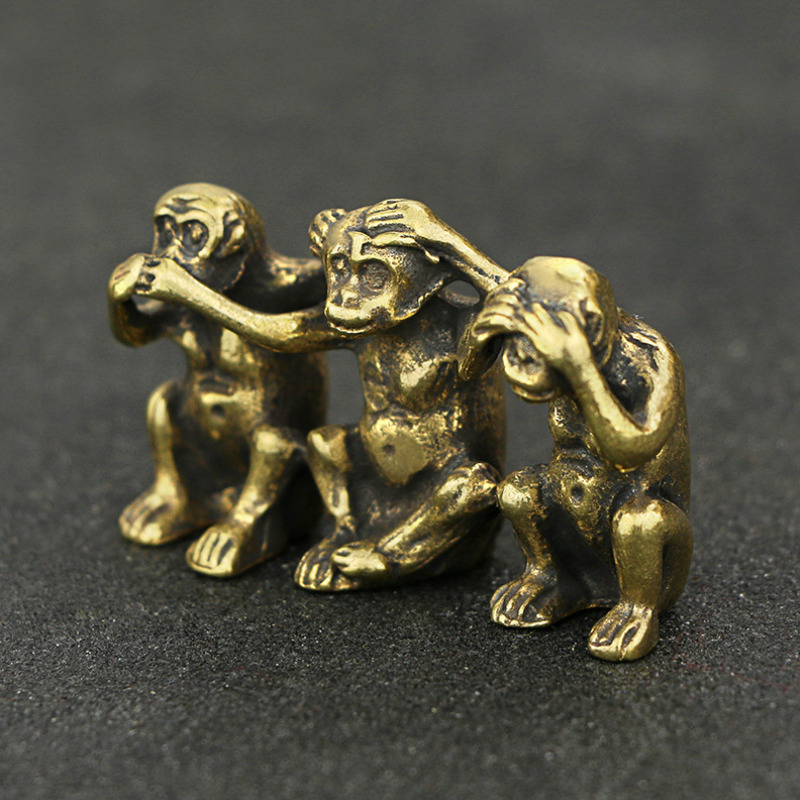 1 PC Small  Brass Monkey Figurines  Three -Monkey Statue Animal Figurine Decor