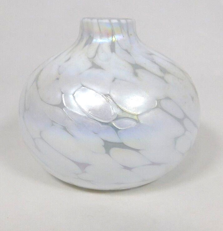 Art Glass Iridescent White Blown Glass Ball Opalescent Globe Vase Incense Flaws