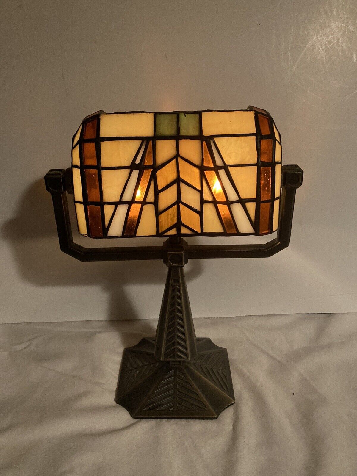 PartyLite Deco Stained Glass Tiffany Style Double Tealight Holder Lamp