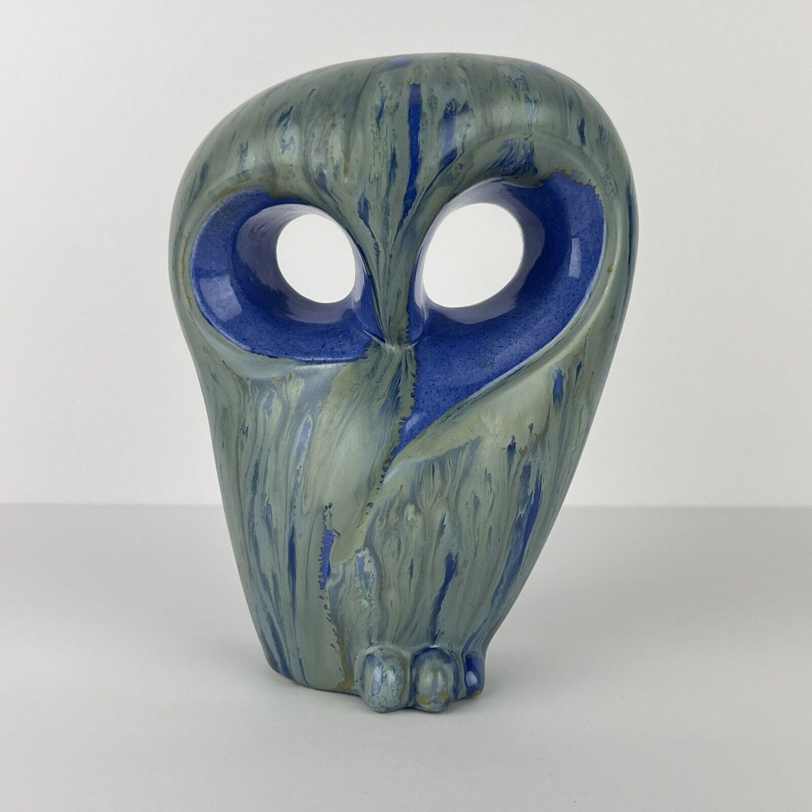 Vtg Owl Figurine Drip Glaze Handcrafted 1969 Mid Century Modern 6in