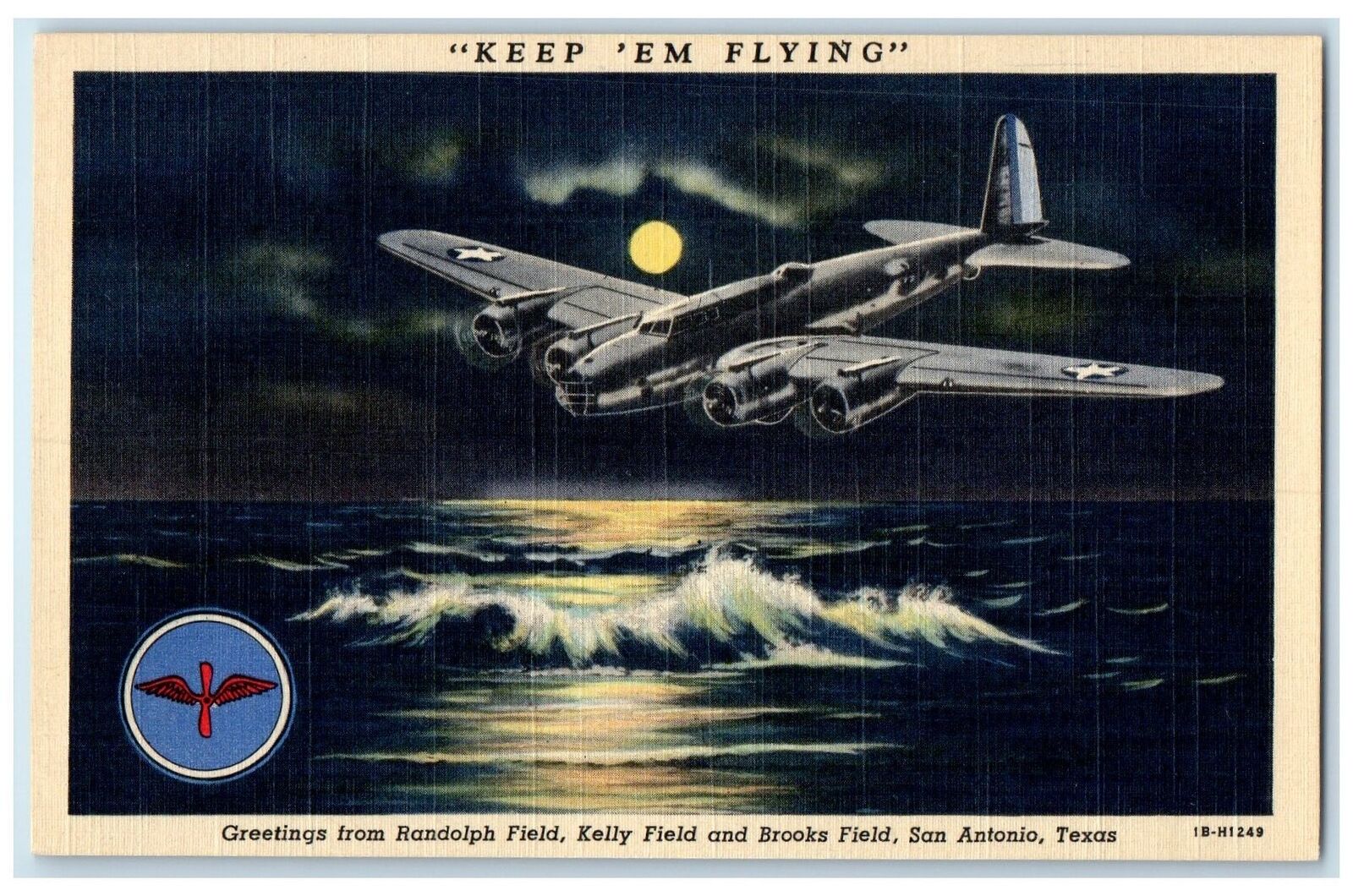 c1940\'s Greetings From Randolph Field San Antonio Texas TE Airplane Postcard