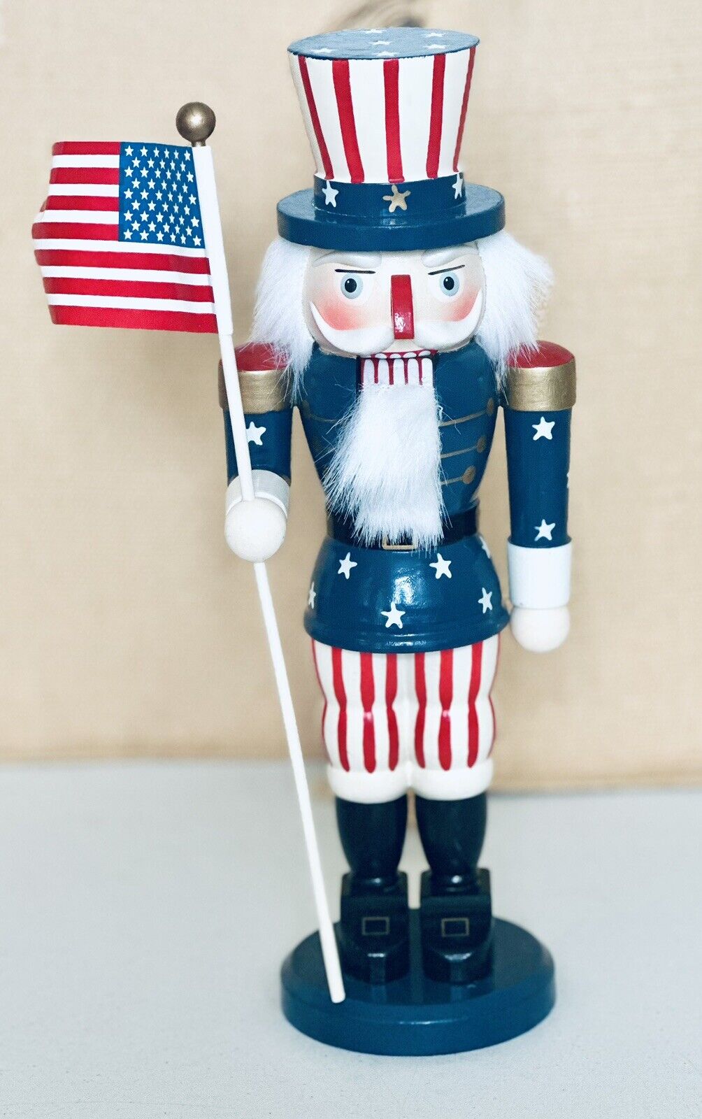 Handpainted Patriotic Uncle Same Nutcracker (4th Of July Decor) 12”