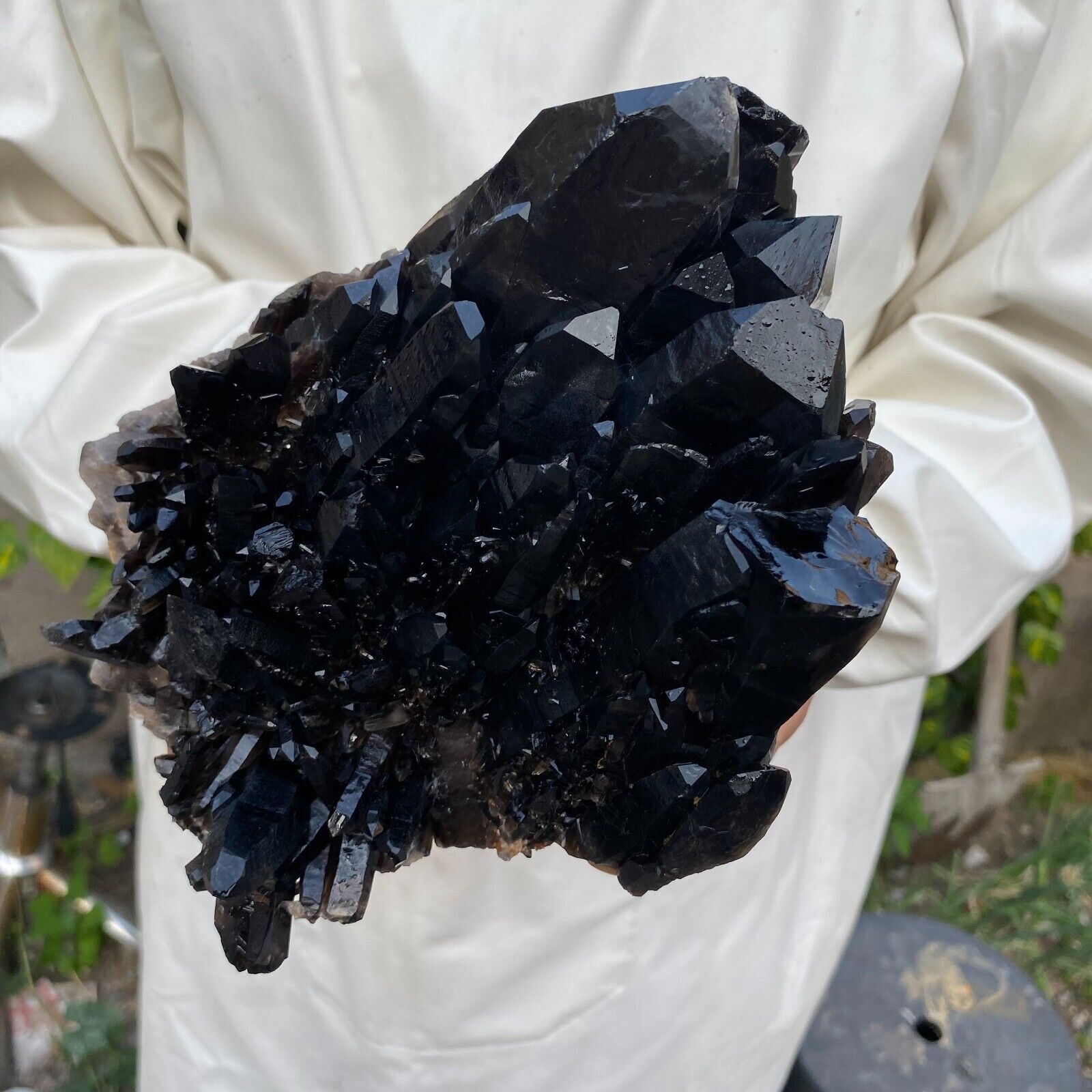 5.1lb Large Natural Black Smoky Quartz Crystal Cluster Rough Mineral Specimen