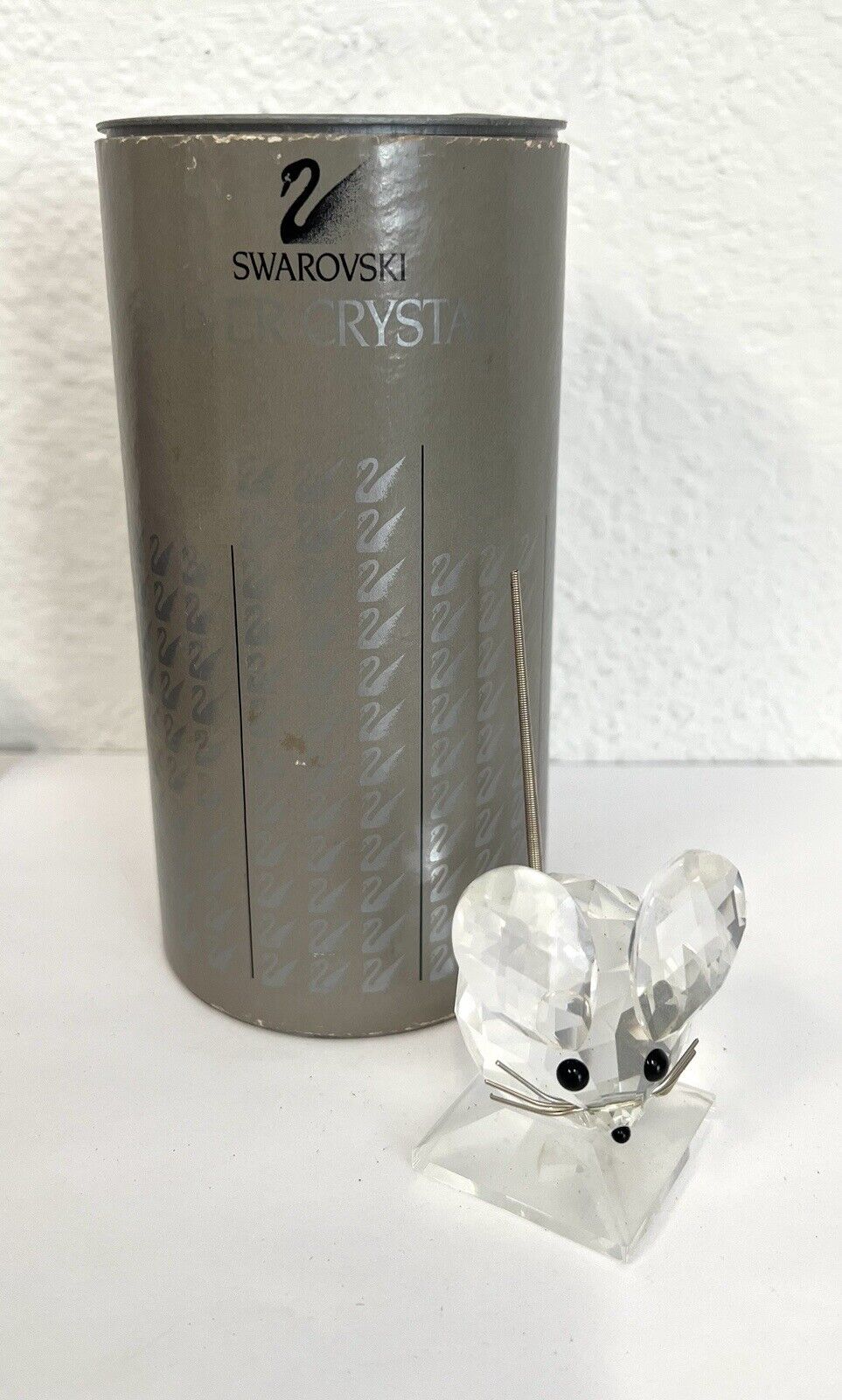 Swarovski  Silver Crystal Mouse Figurine w/Spring Coil Tail w/Box