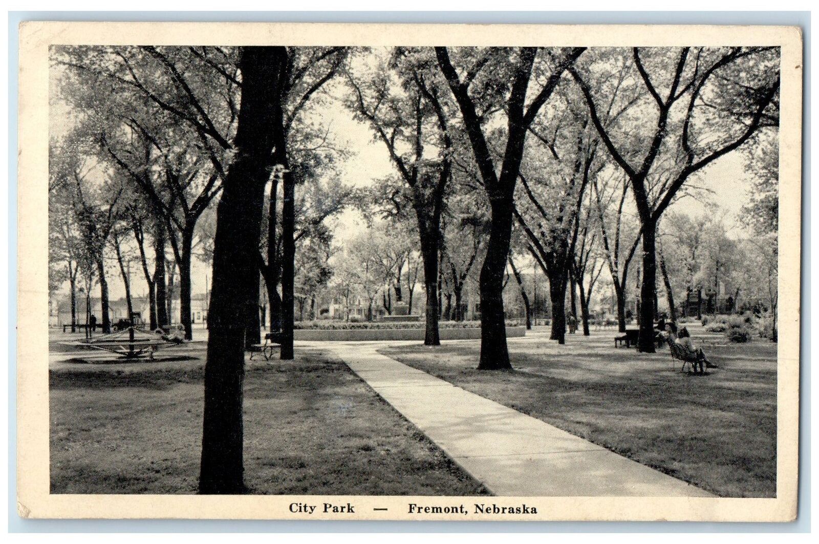 1943 City Park Trees Benches Scene Fremont Nebraska NE Posted Vintage Postcard