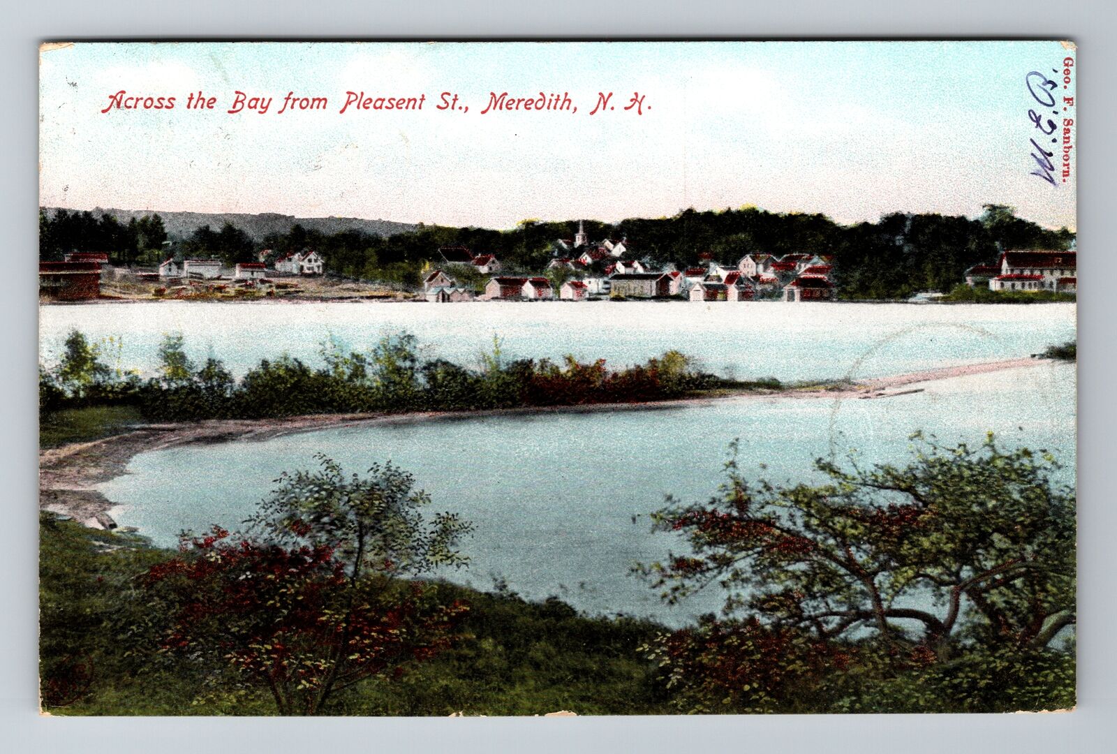 Meredith NH-New Hampshire, Across The Bay, Pleasant, Vintage c1901 Postcard