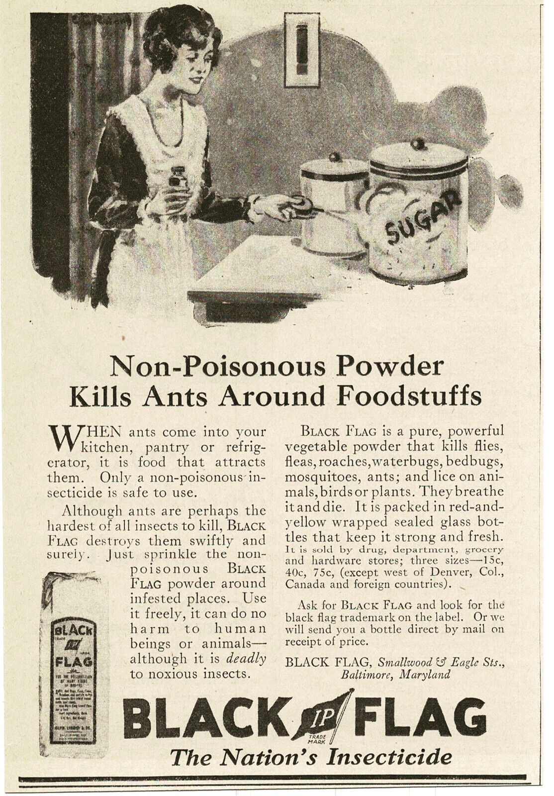 1923 BLACK FLAG Ant Killer Insecticide Pesticide art Vintage Print Ad