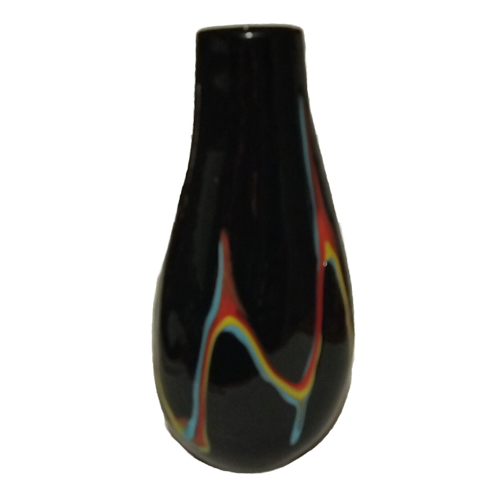 Azerbaijan- Hand Blown Black Glass W/ Multicolor Swirl, Drip, Vtg. 70\'s, Eurasia