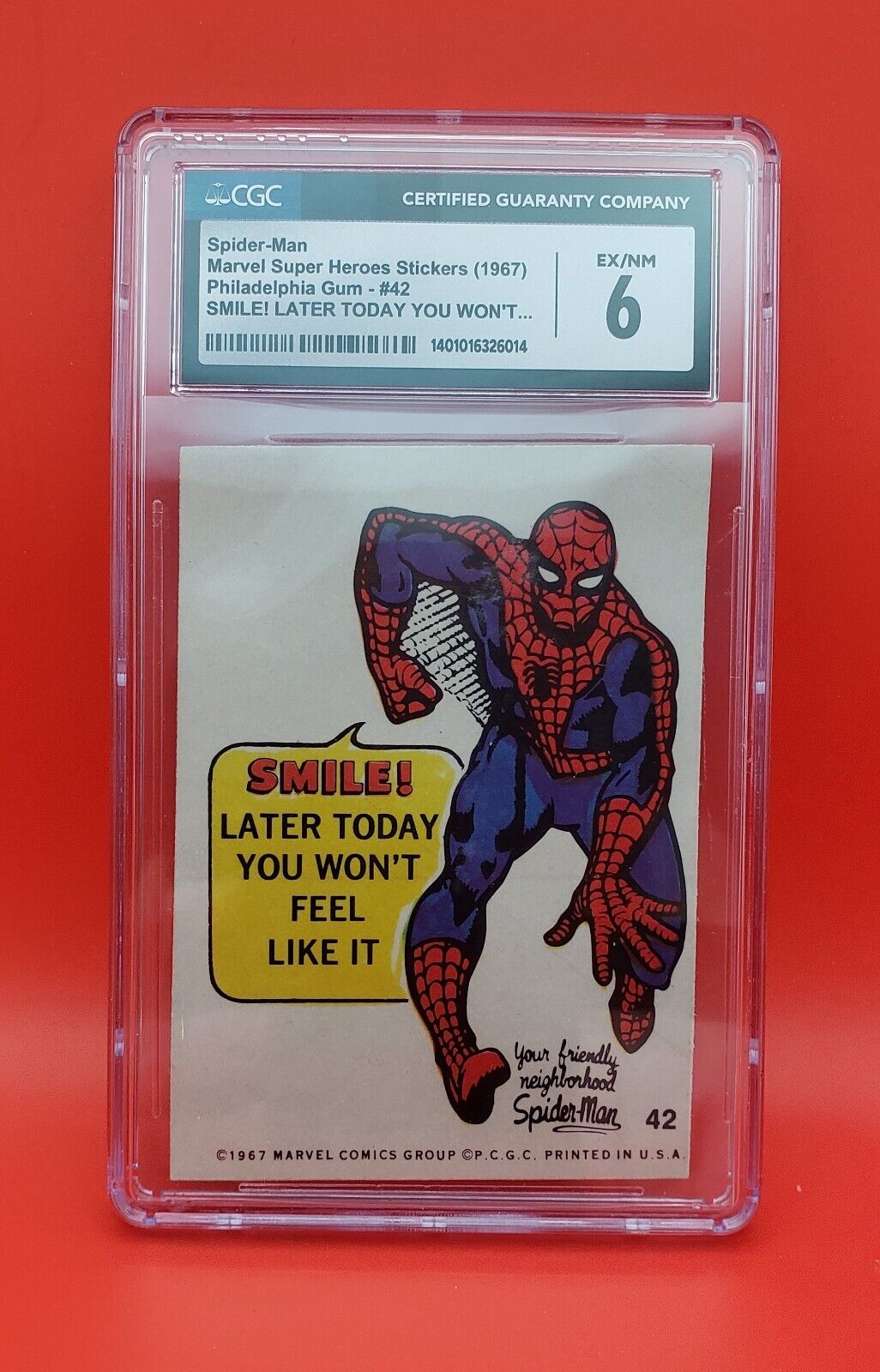 Marvel Super Heroes Sticker #42 Spider-Man 1967 Philadelphia Gum Card CGC 6