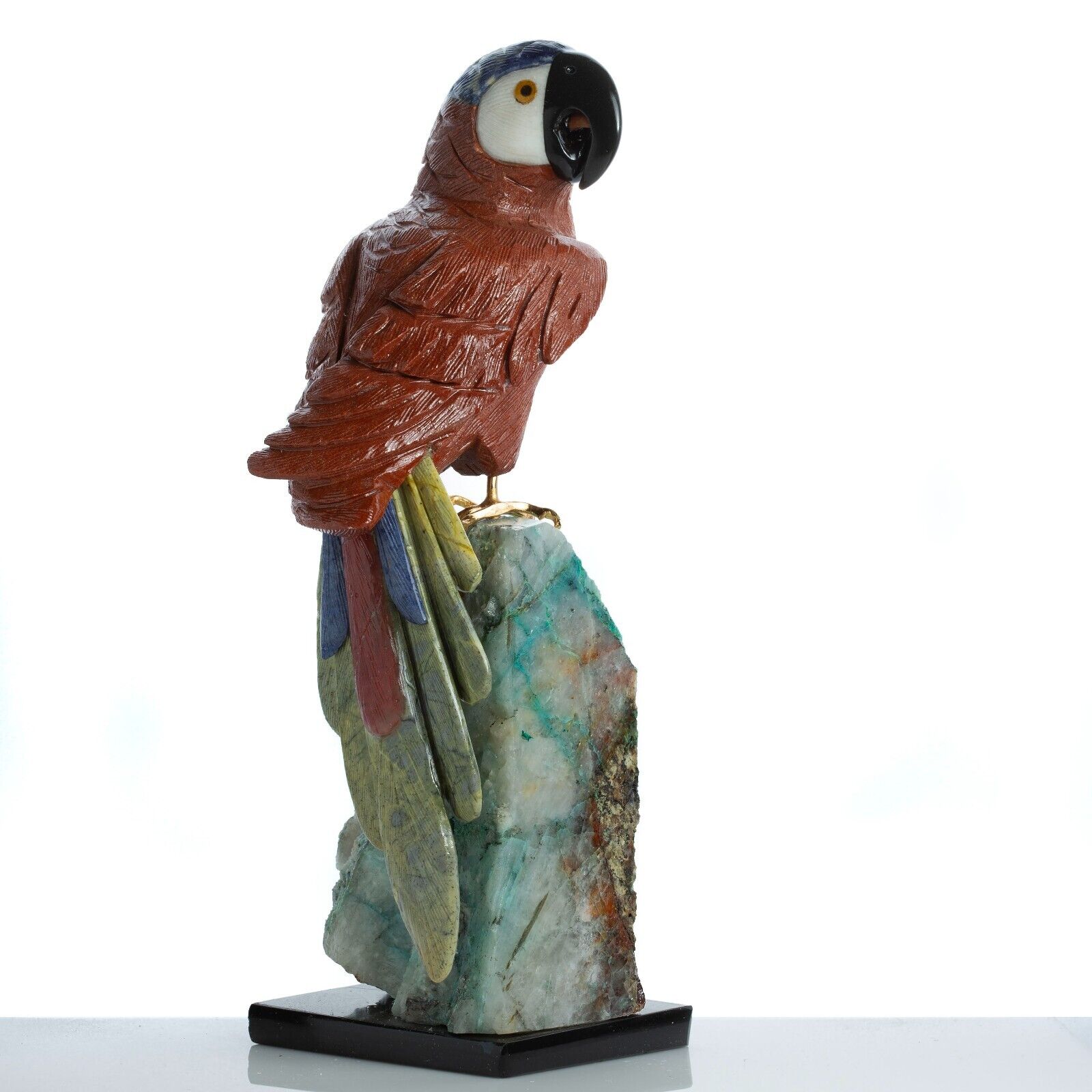 Handmade Macaw Parrot Bird Carving Sculpture Figurine - Amazonite Rock Gemstone