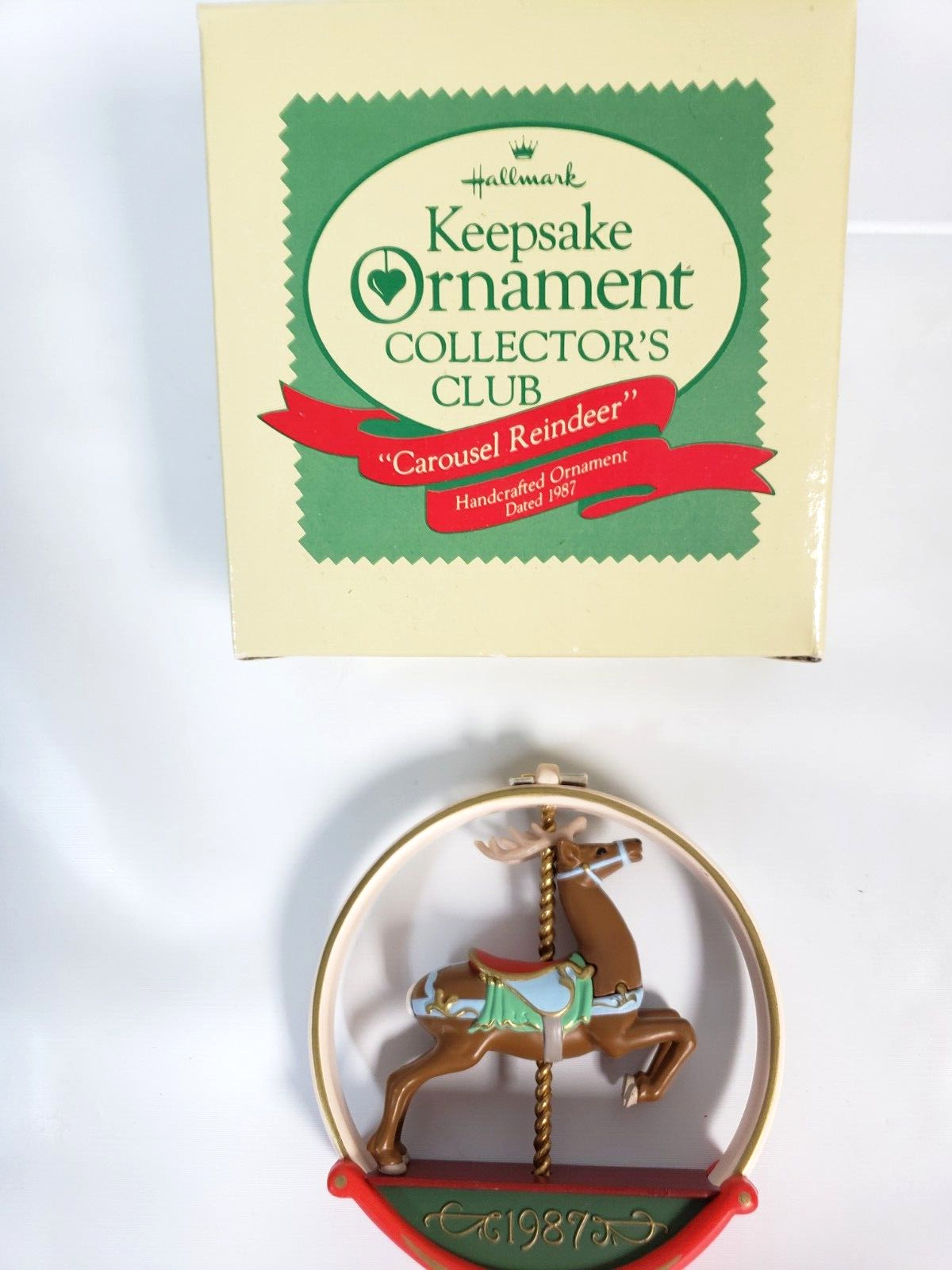 Vintage Hallmark Carousel Reindeer Club Edition Christmas Ornament box 1987
