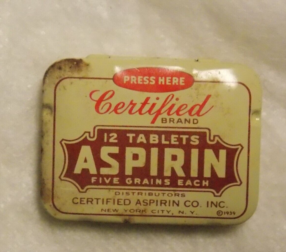 Certified Aspirin Vintage Medicine Pocket Tin