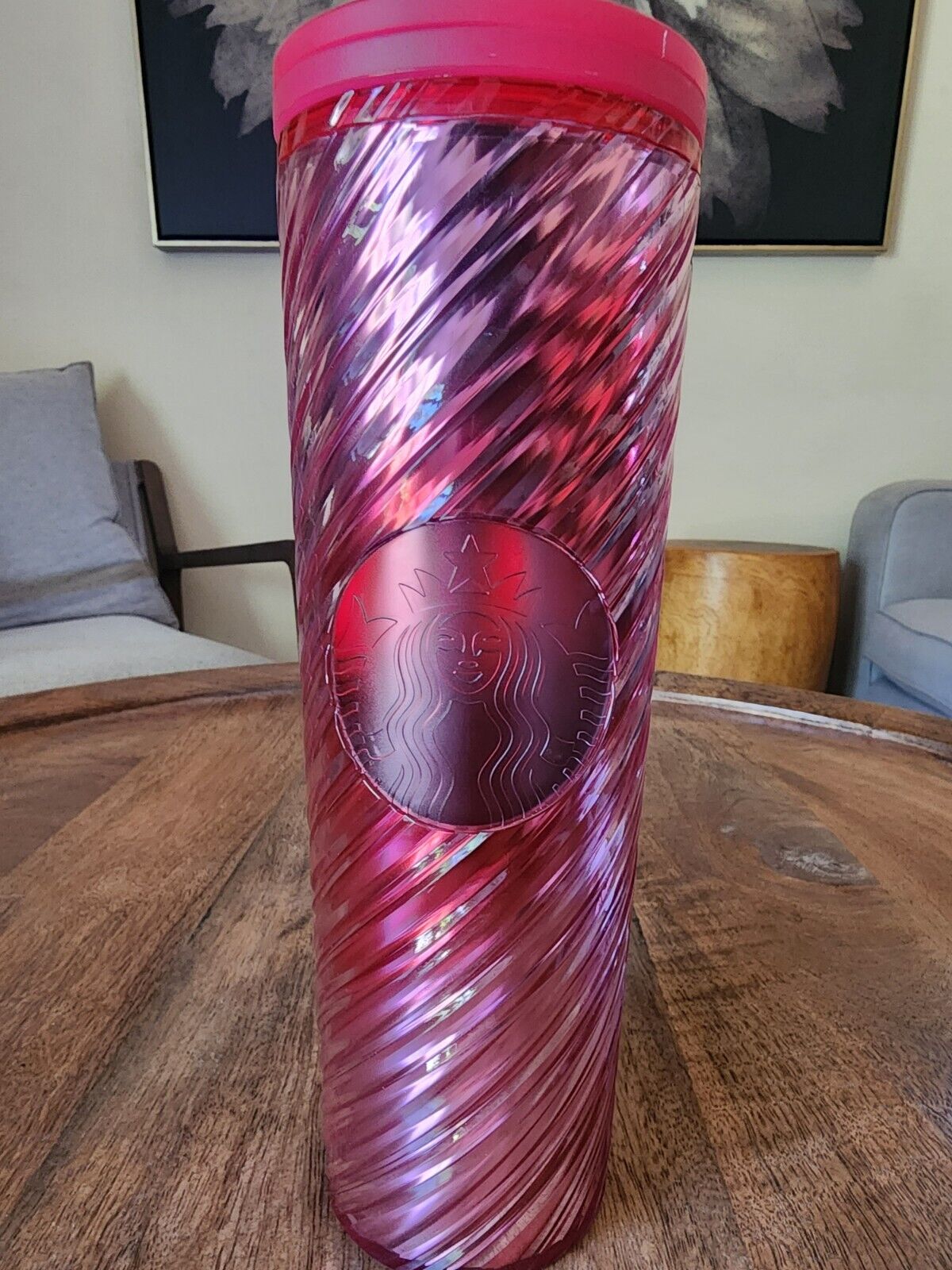 RARE 2022 Starbucks Pink Iridescent Spiral Swirl Coffee Cup Tumbler Mug | 16oz