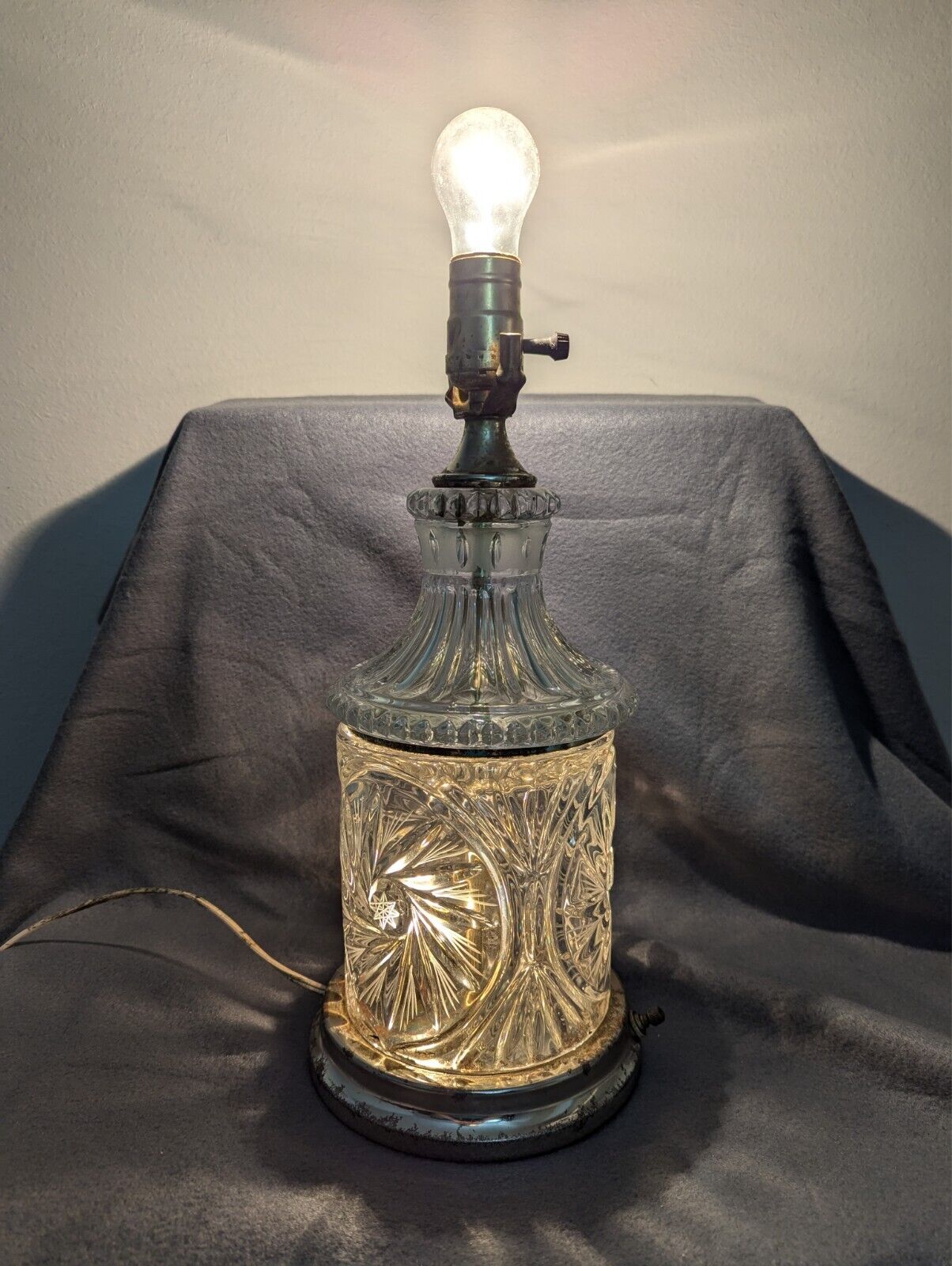 Vintage Crystal Pinwheel Table Lamp Base No Finial