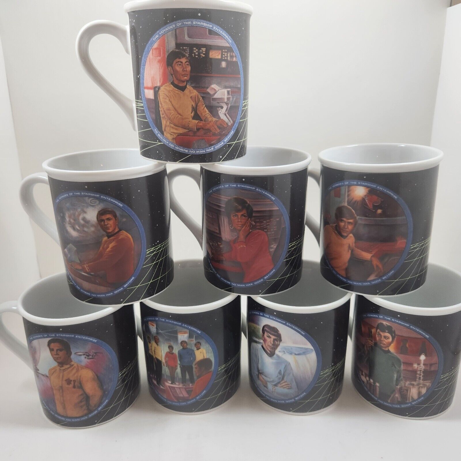 VTG 1983 Star Trek Hamilton Collection Ceramic Cup Set 8 Coffee Mug Sci-Fi TOS