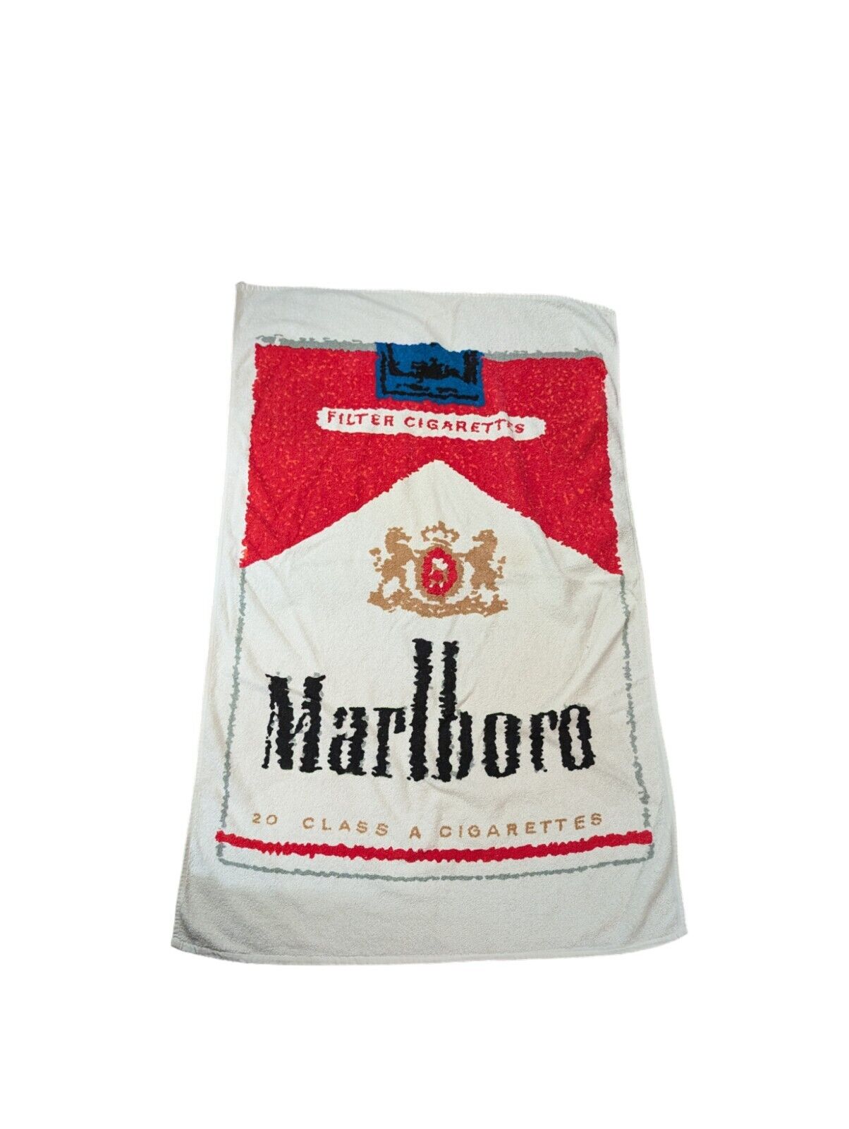 Vintage 1970s Marlboro Man Cigarettes Large White Beach Bath Towel, Rare