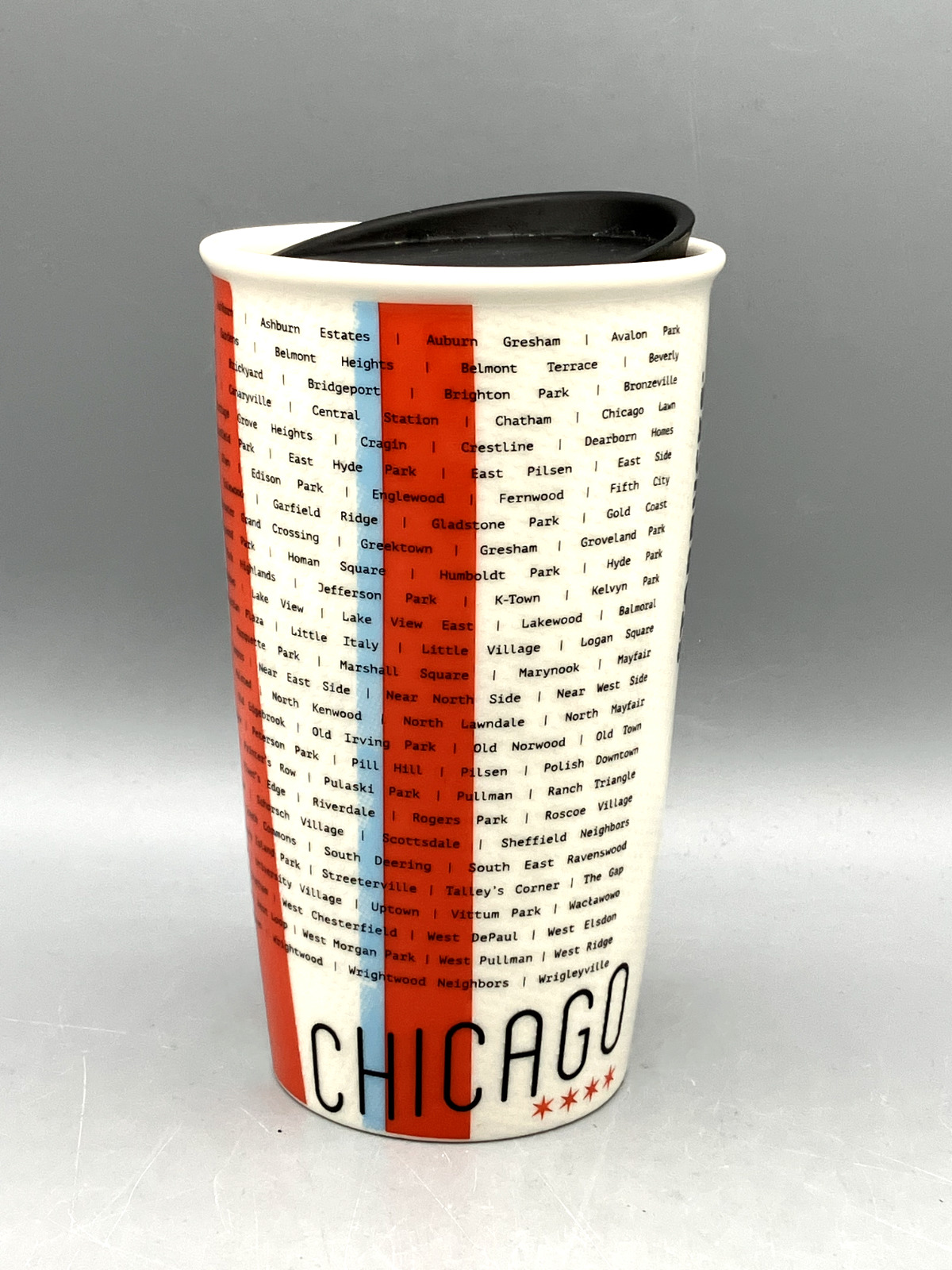 Starbucks Chicago Neighborhoods 12 Ounces Ceramic Travel Mug w/Lid