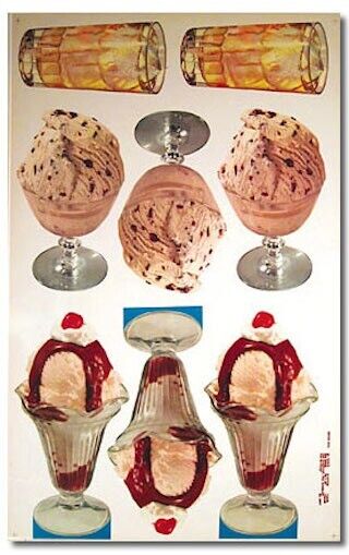 Vintage Lemonade Sundaes Ice Cream Signs Display Die-Cut Poster Images 1956