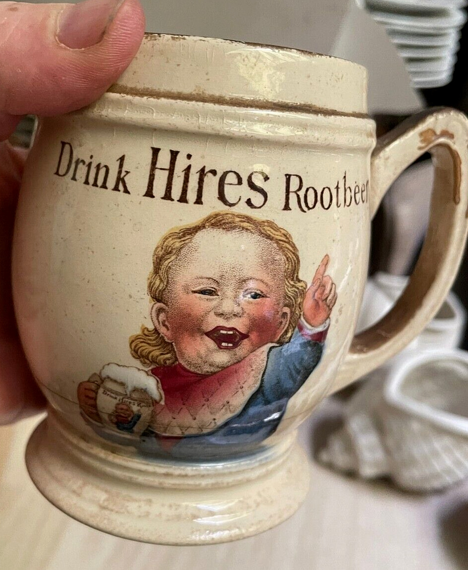 Vtg Antique Drink Hires Rootbeer Villeroy & Boch Germany Mug Baby Pointing As Is