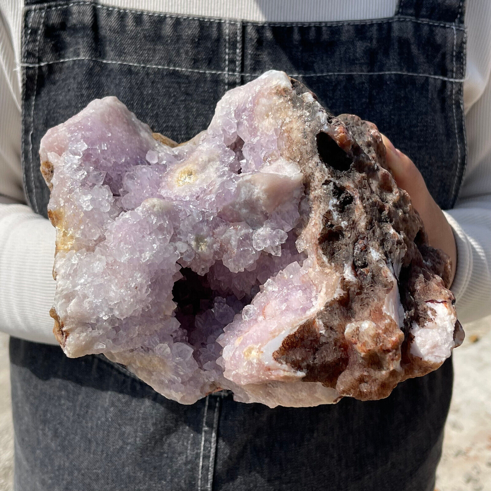7.6LB Natural Pink Amethyst Geode Quartz Crystal Rough Mineral Healing TQS8964