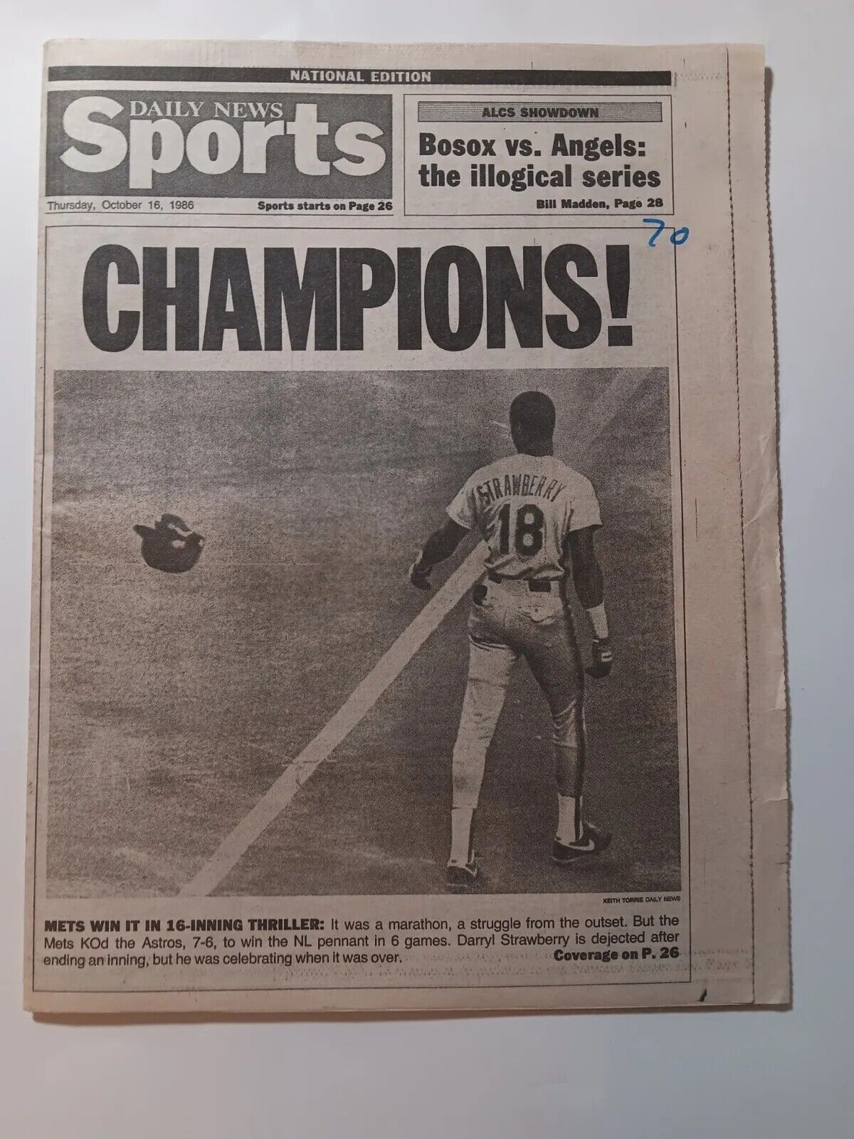 N.Y Mets win NL pennant beat astros in thriller oct. 16,1986 N.Y daily news