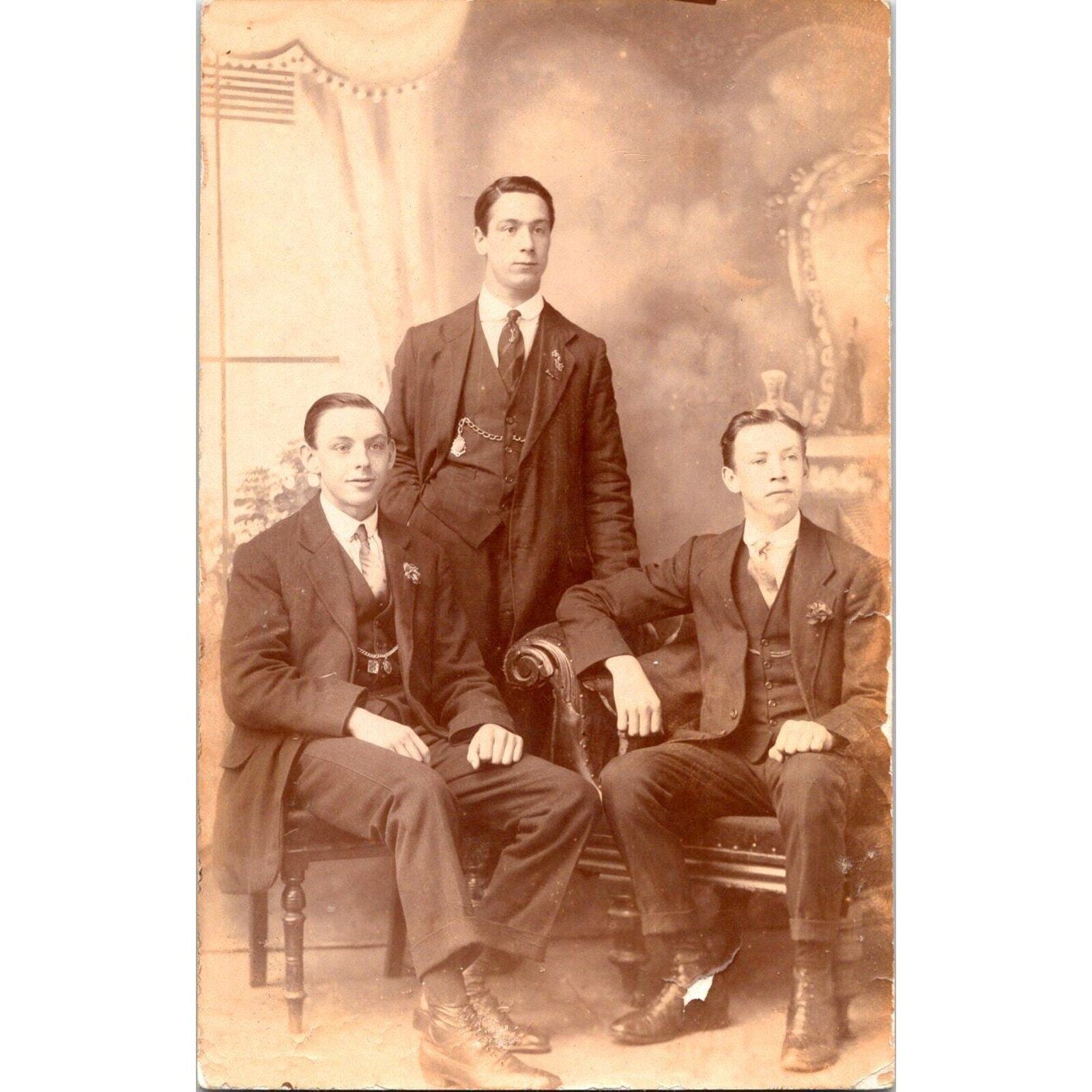 Vintage Postcard RPPC Three Men in Suits, In Lye England Early 1900\'s Unposted
