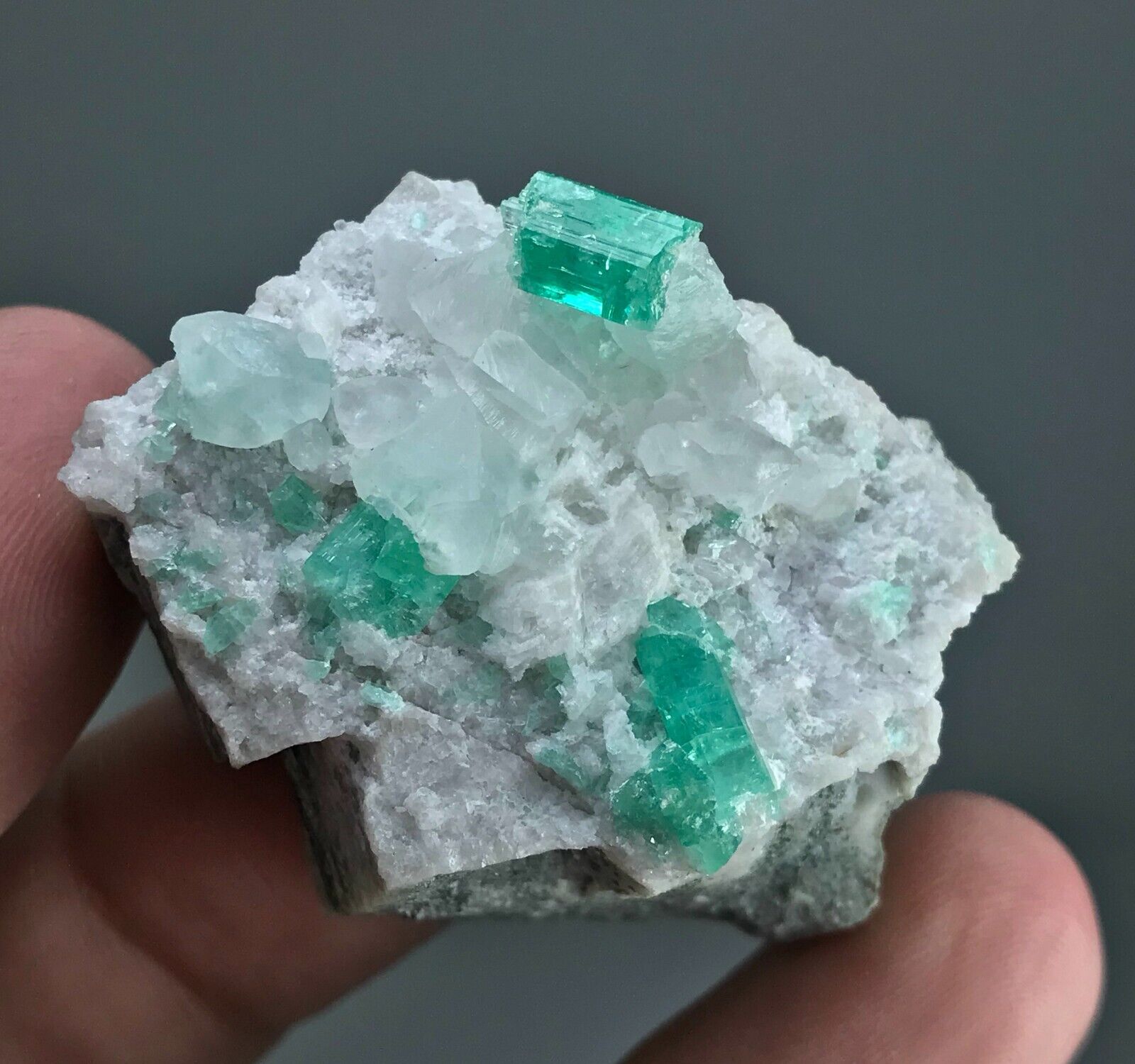 198 CT full terminated Emerald Crystal with Calcite on matrix Panjshir @AFG