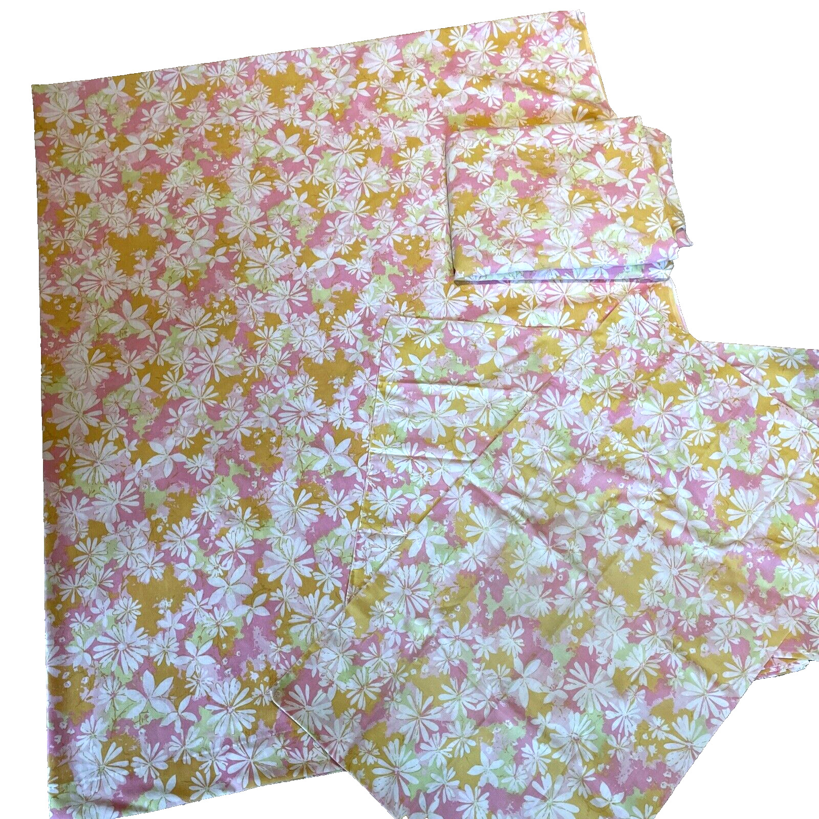 Vintage St Mary's 4 Pc Sheet Set Full Size Fitted Flat 2 Cases Pink Flower Power