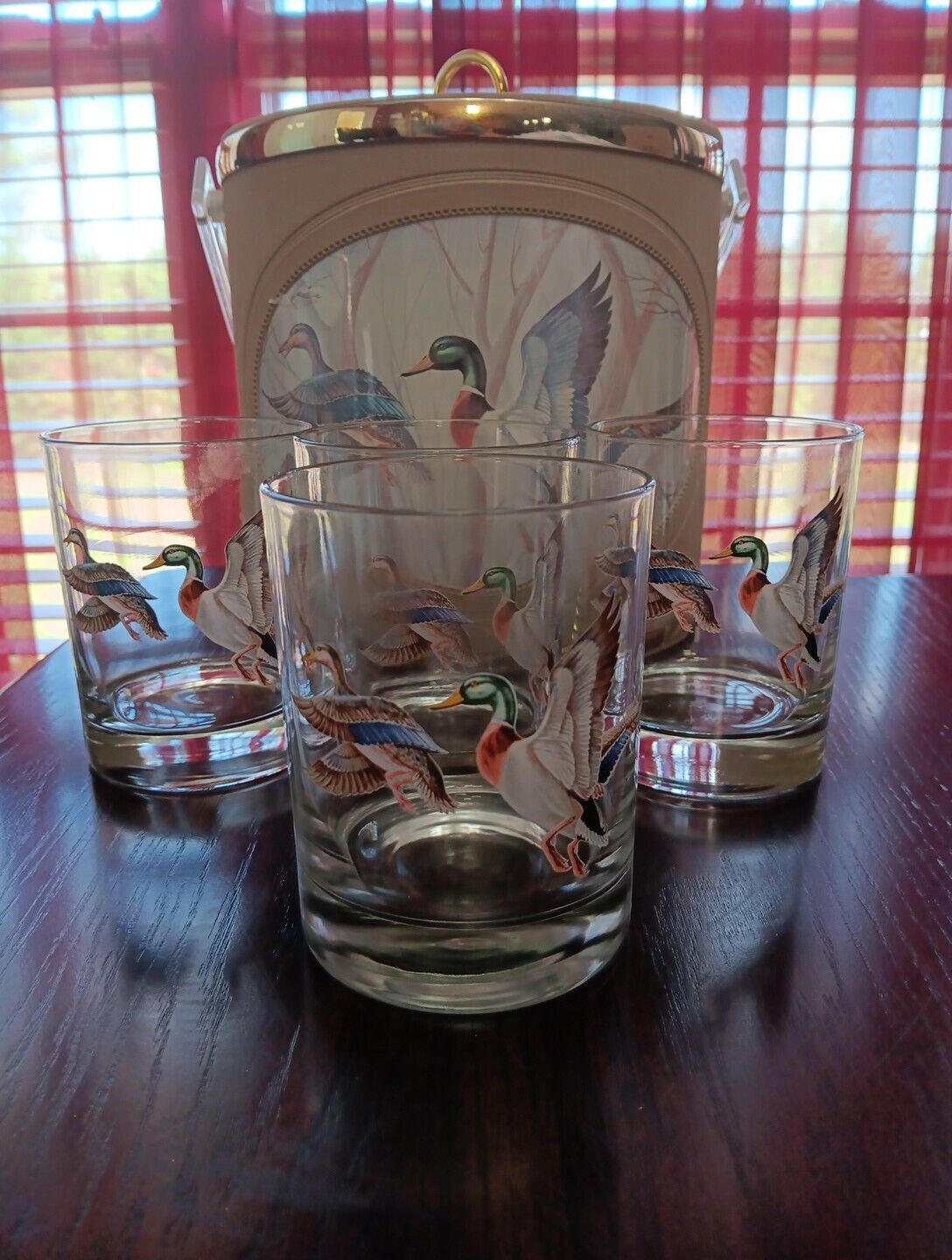 Vintage Norman Wamer Ice Bucket And 4 Whiskey Glasses