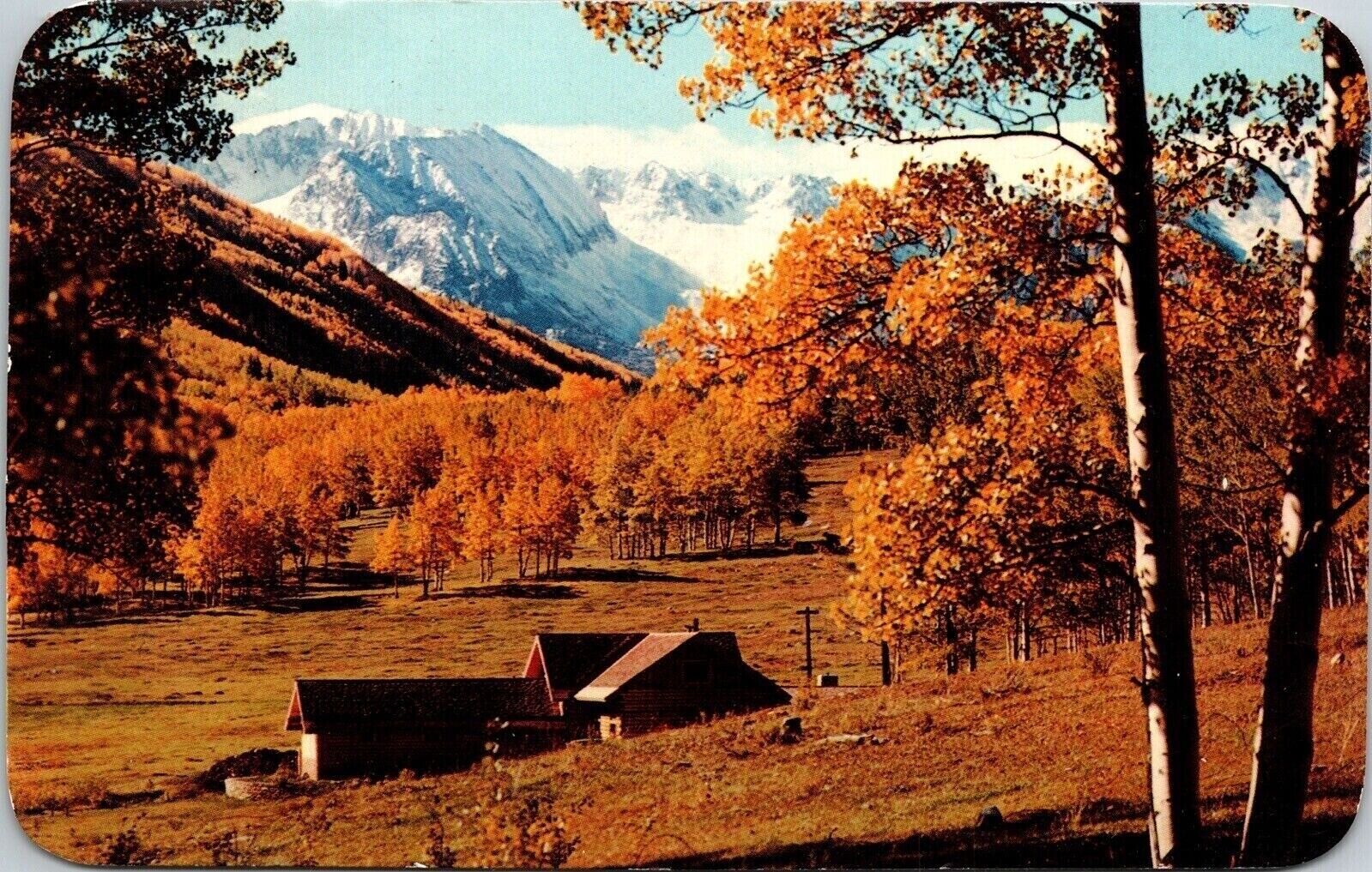Autumn Rockies Valleys Fall Colors Snowcapped Mountains Postcard PM Hays KS WOB 