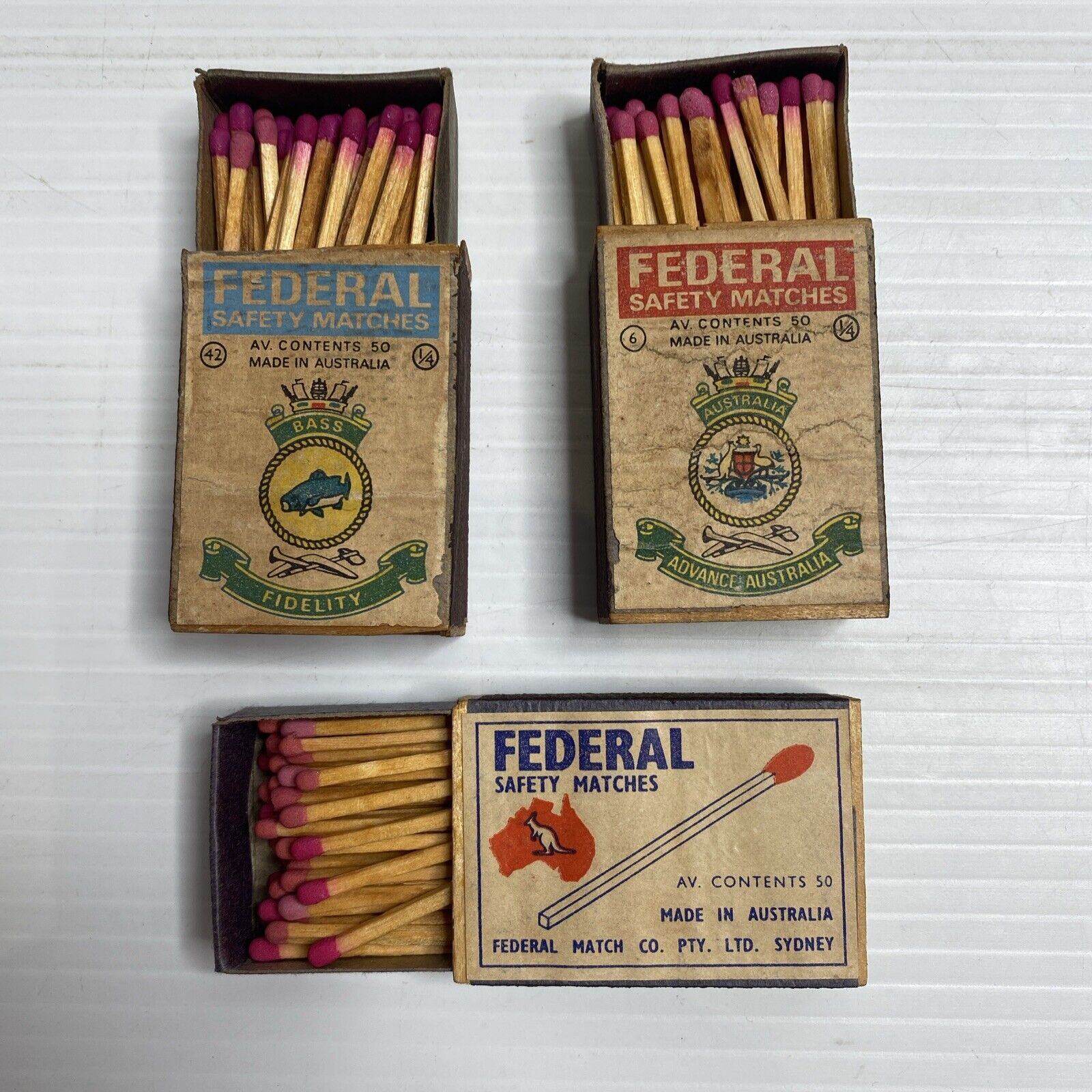 Vintage Federal Safety Matches In Plywood Boxes x 3  Made In Australia