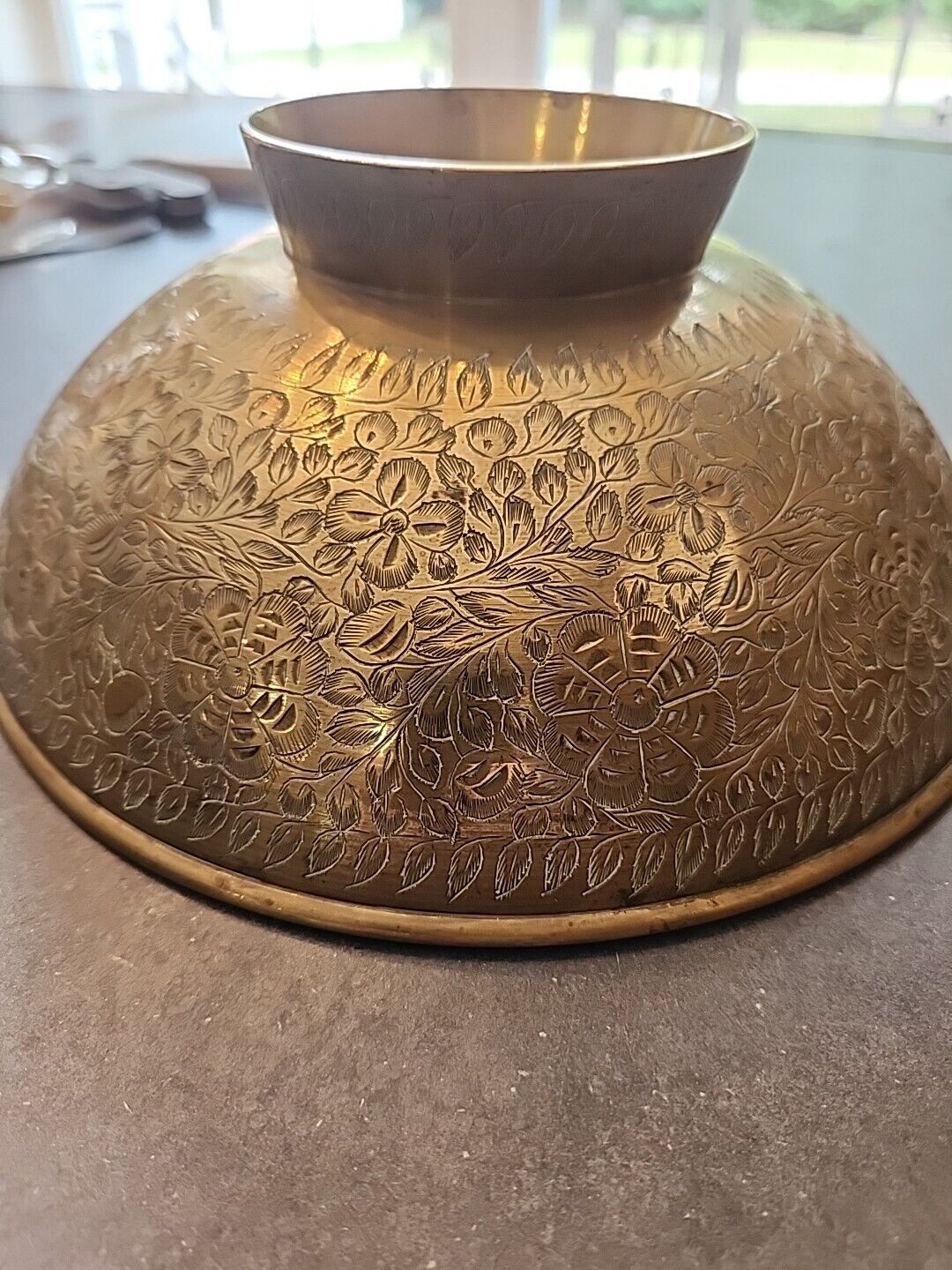 Vintage Etched Brass Pedestal Bowl 9.5