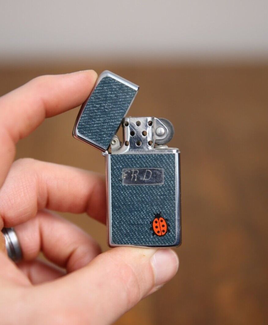 Vintage 1970's Zippo Lighter DENIM SERIES LADY BUG SLIM pocket RARE Engraved