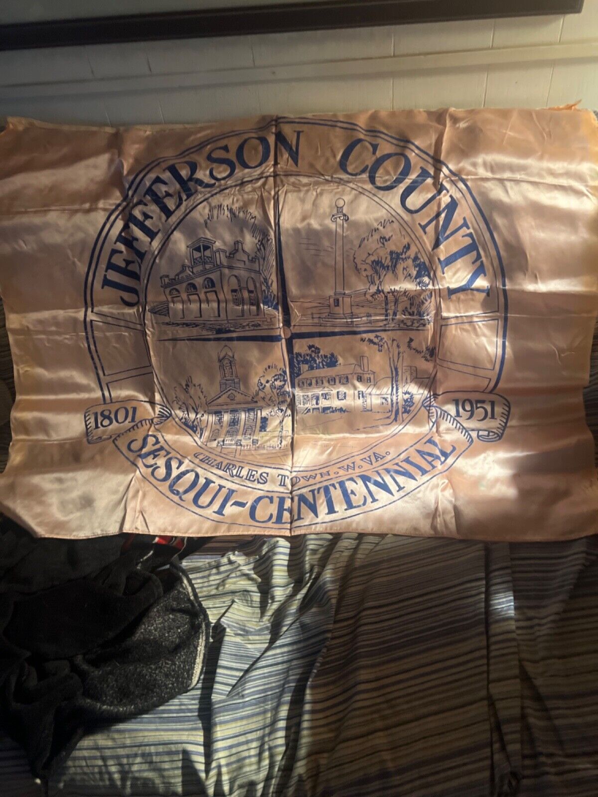 Vintage Flag, Jefferson County Sesquicentennial Charles Town, W. VA.  1801 1951