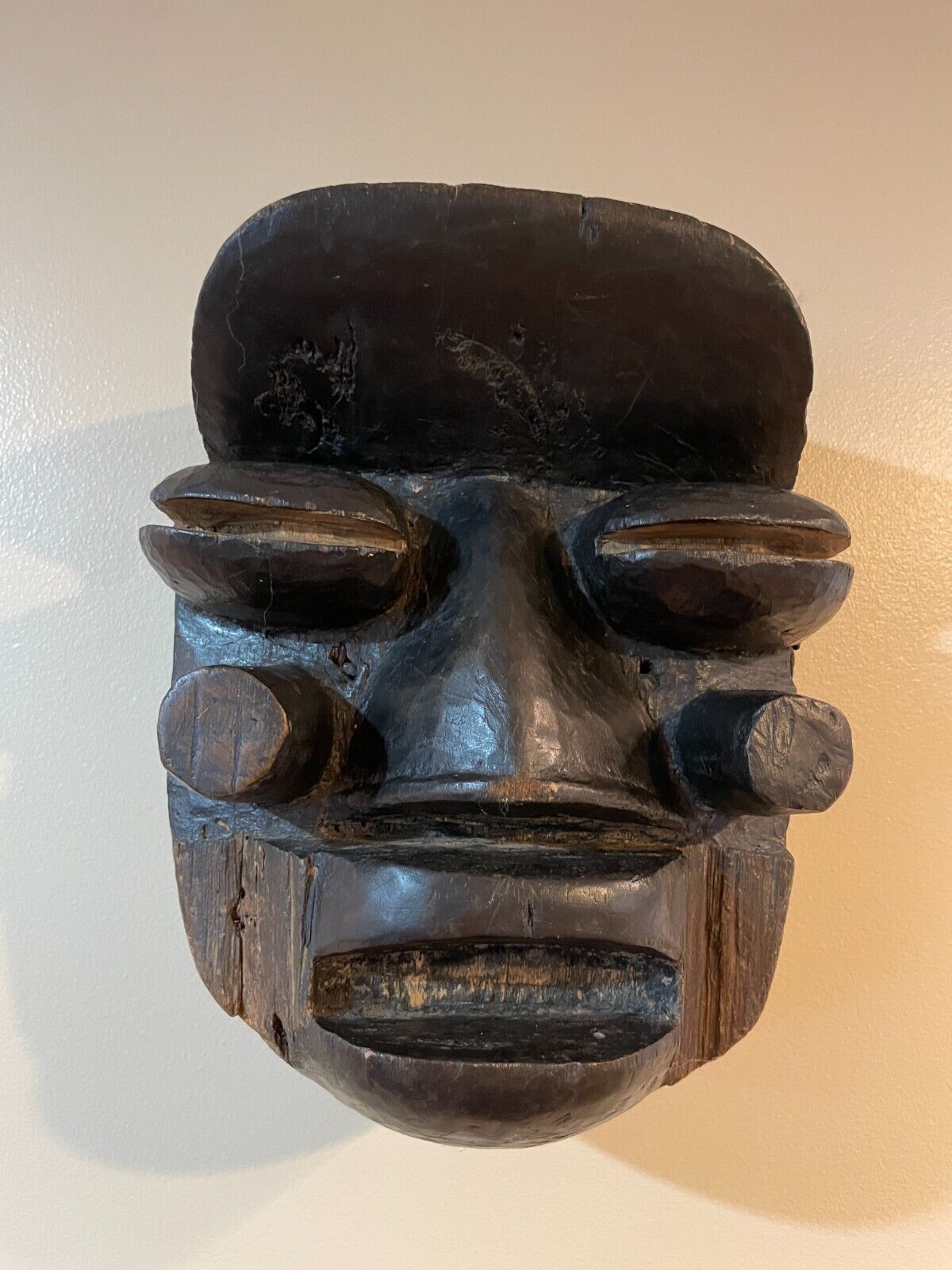 Vintage African Carved Mask, 12“ X 9“, Dark Wood, Excellent Condition