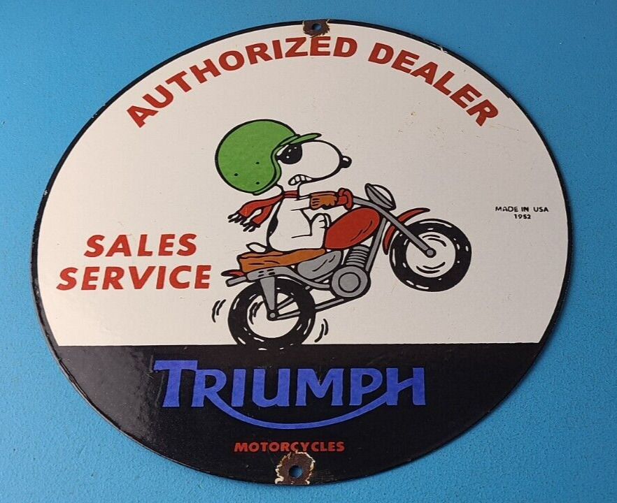 Vintage Triumph Motorcycles Sign - Gas Pump Mechanic Shop Garage Porcelain Sign