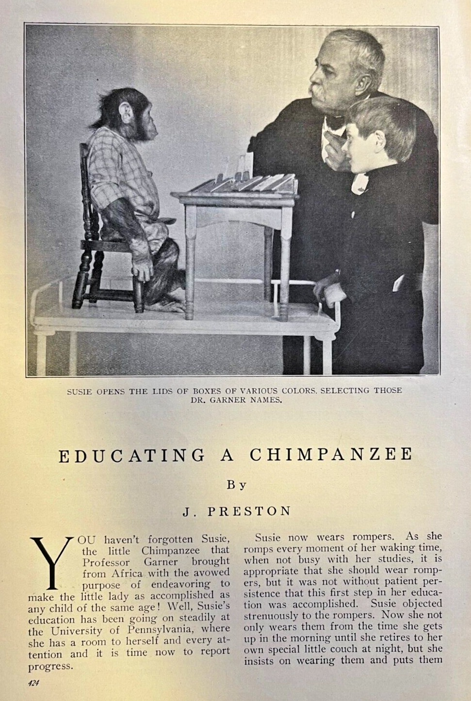 1911 Dr. Garner Training Susie the Chimpanzee illustrated