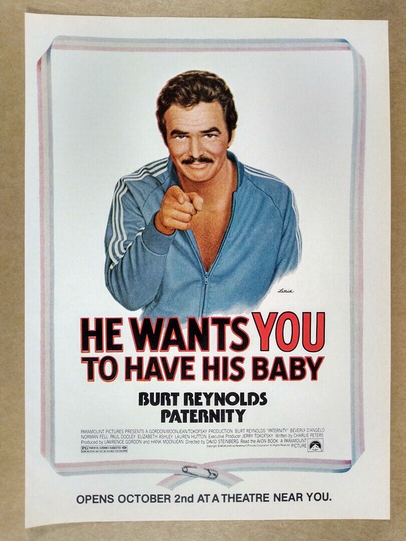 1981 Burt Reynolds PATERNITY movie promo vintage print Ad