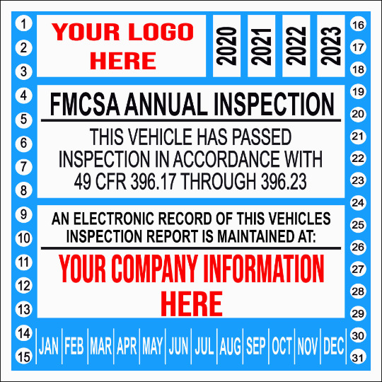 FMCSA or FHWA Annual Vehicle DOT Inspection Sticker, Truck Inspection Decal 4X4