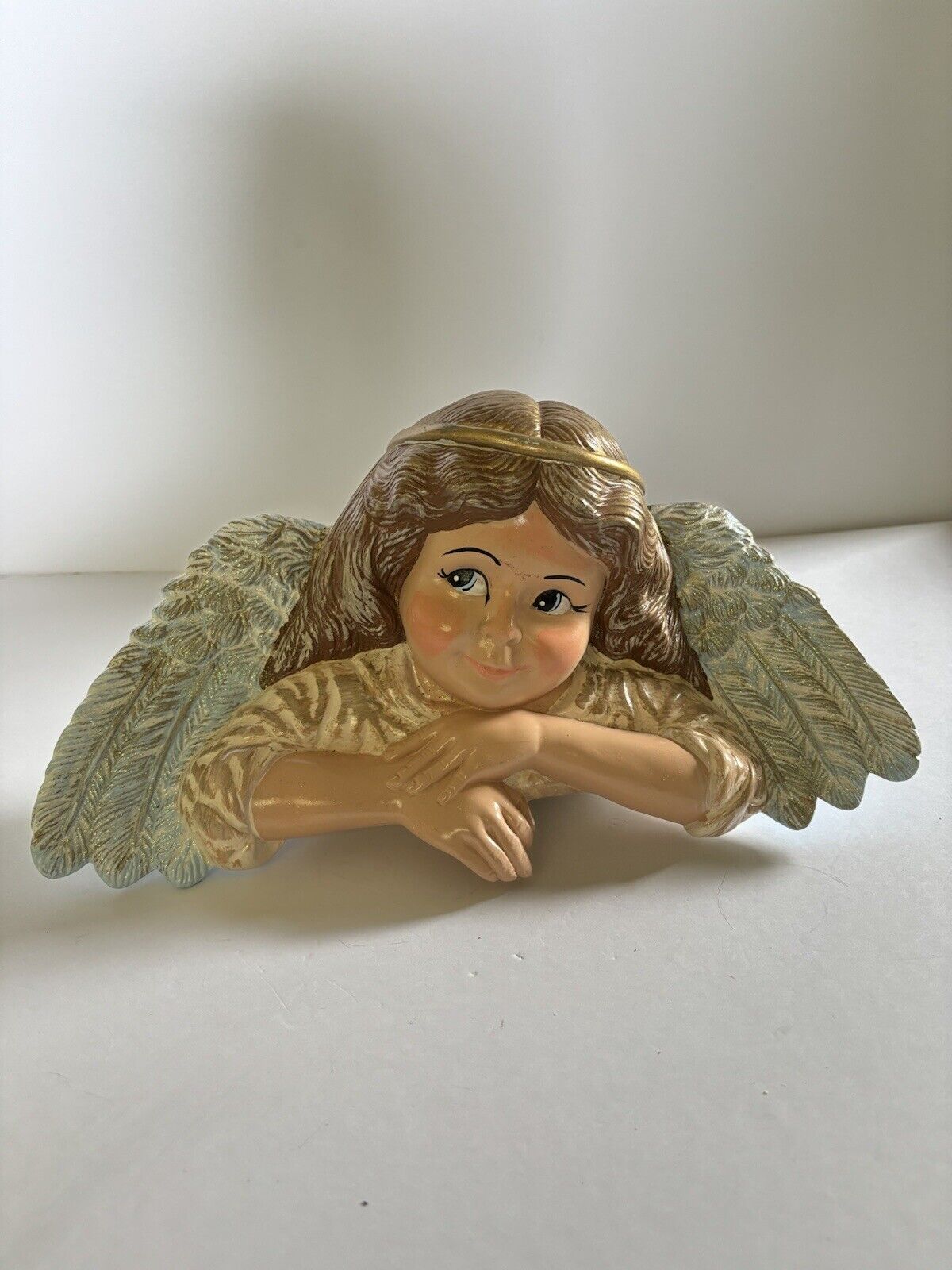Vintage Dona’s Ceramic Glitter Angel Cherub Figurine Bust 13” Across Handpainted